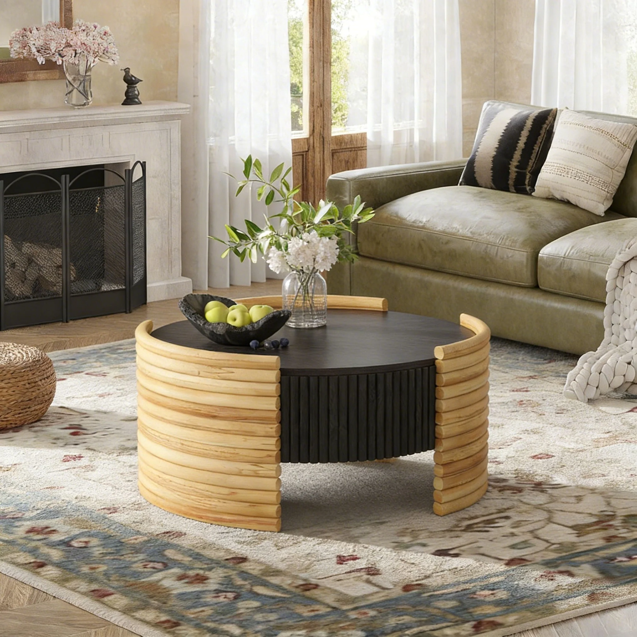 Modern Colorblocked Striped Coffee Table With Flip Top Storage - Image 4