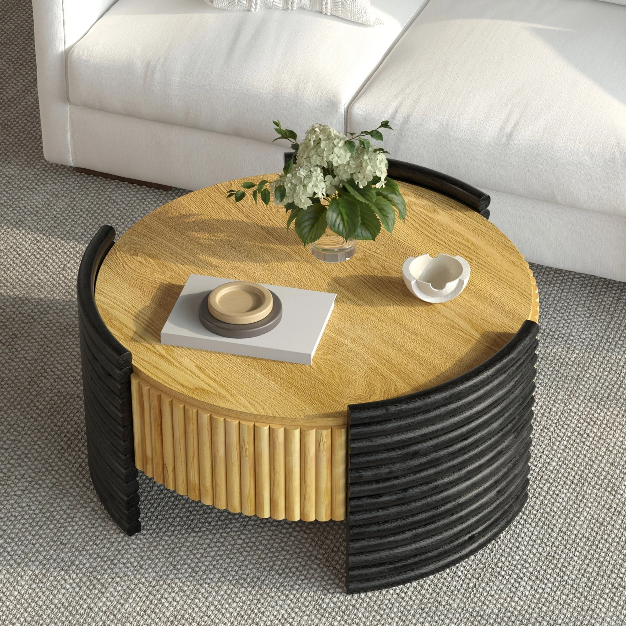 Modern Colorblocked Striped Coffee Table With Flip Top Storage - Image 6