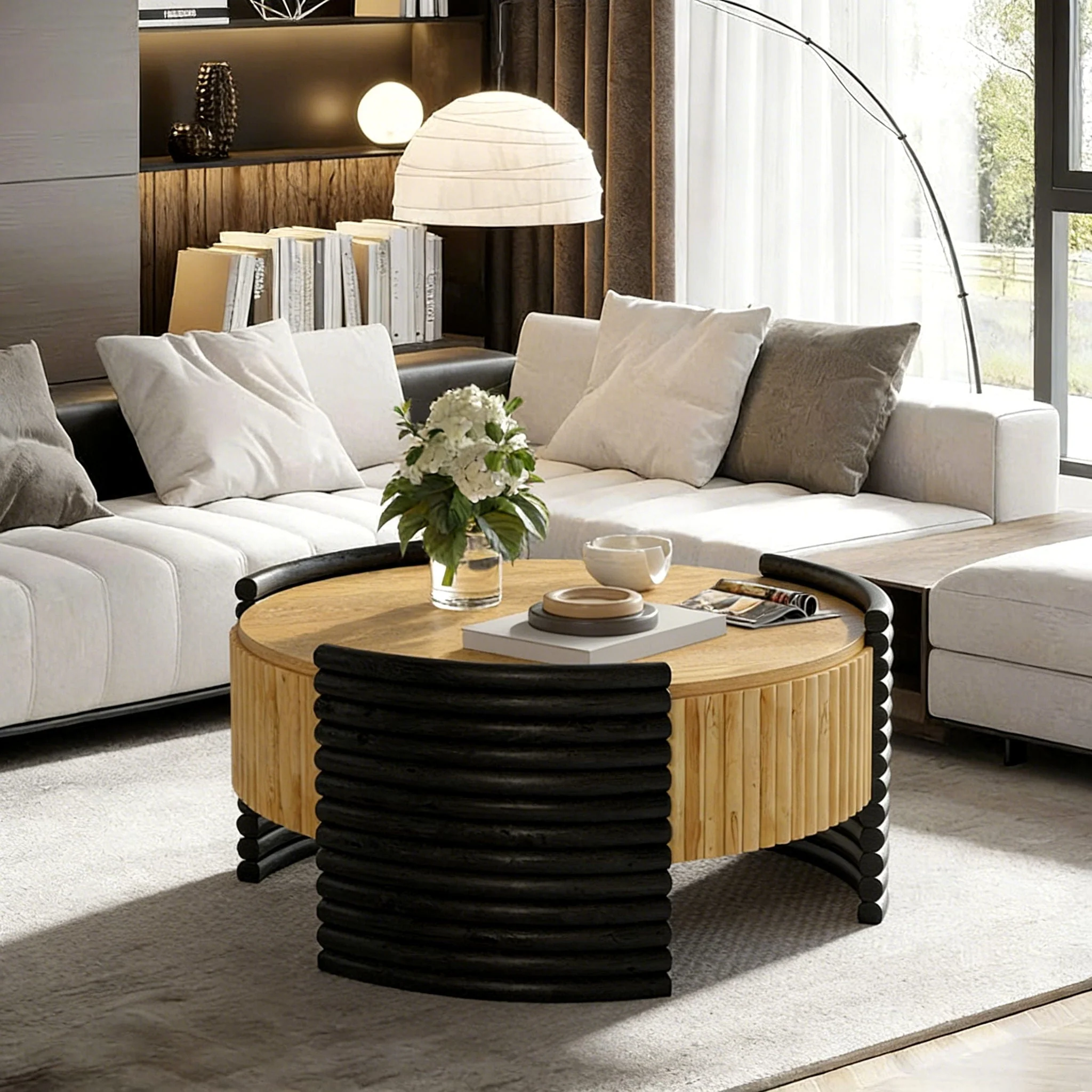 Modern Colorblocked Striped Coffee Table With Flip Top Storage - Image 7