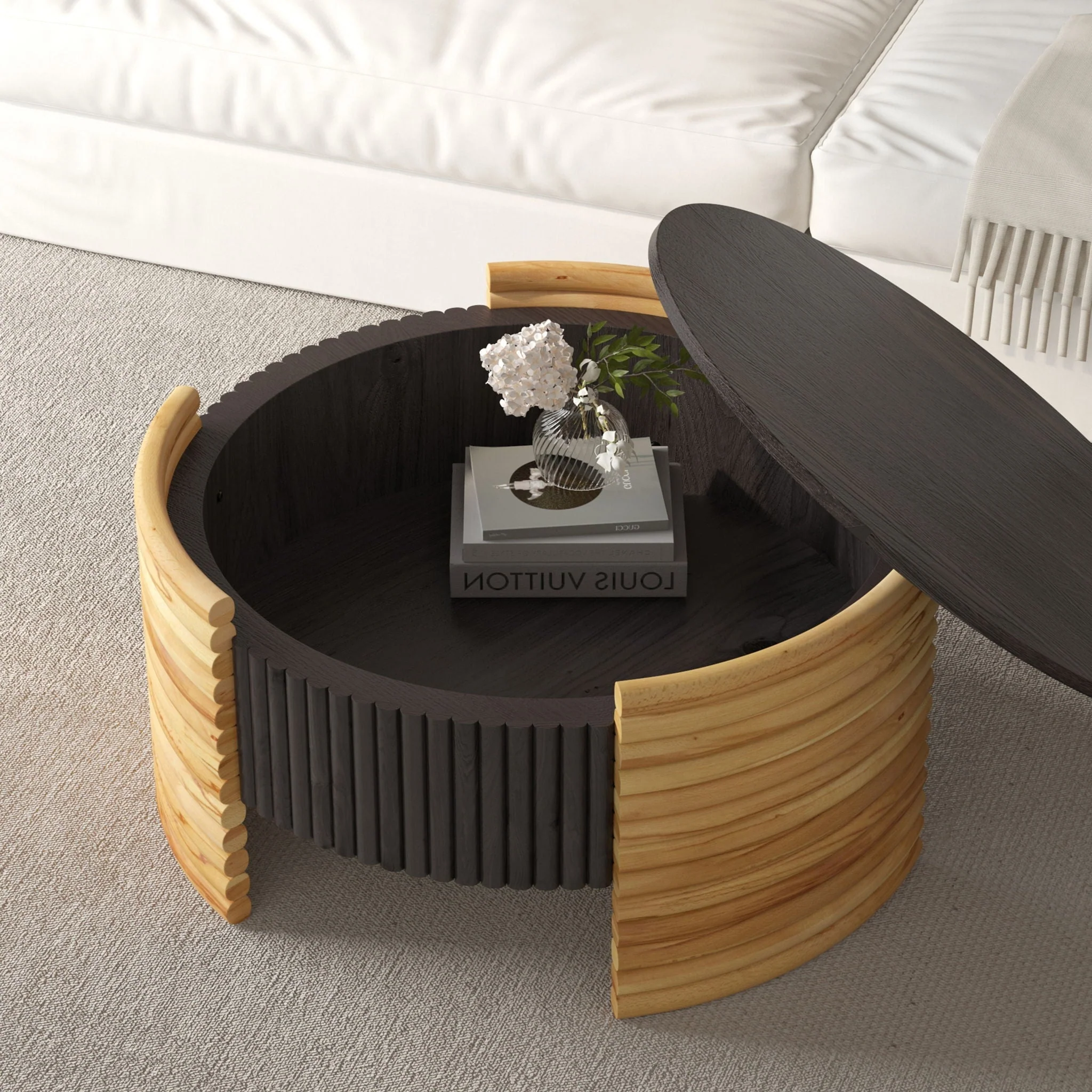 Modern Colorblocked Striped Coffee Table With Flip Top Storage - Image 8