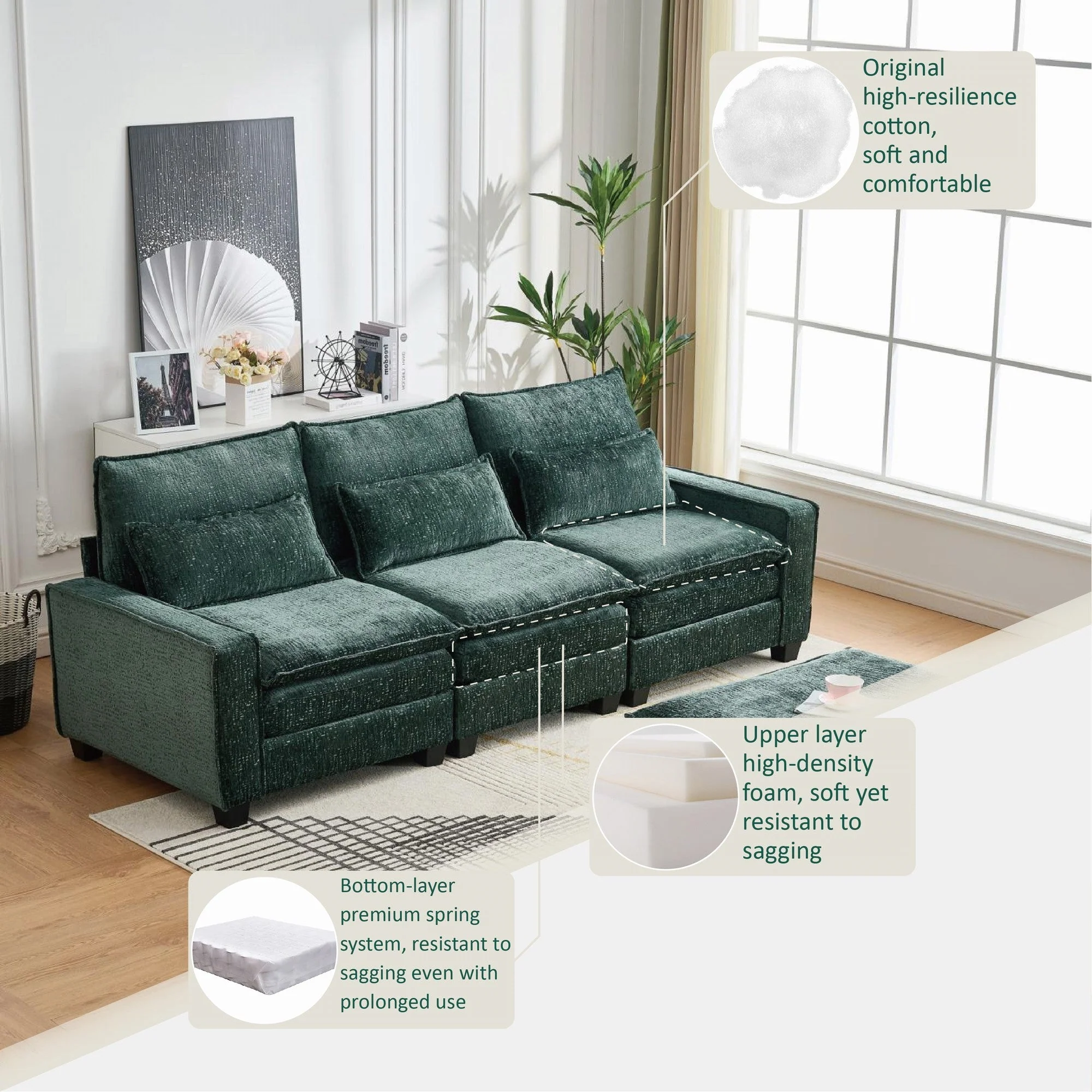 Modern Comfy Chenille L Shaped Sectional Sofa with Movable Ottoman - Image 10
