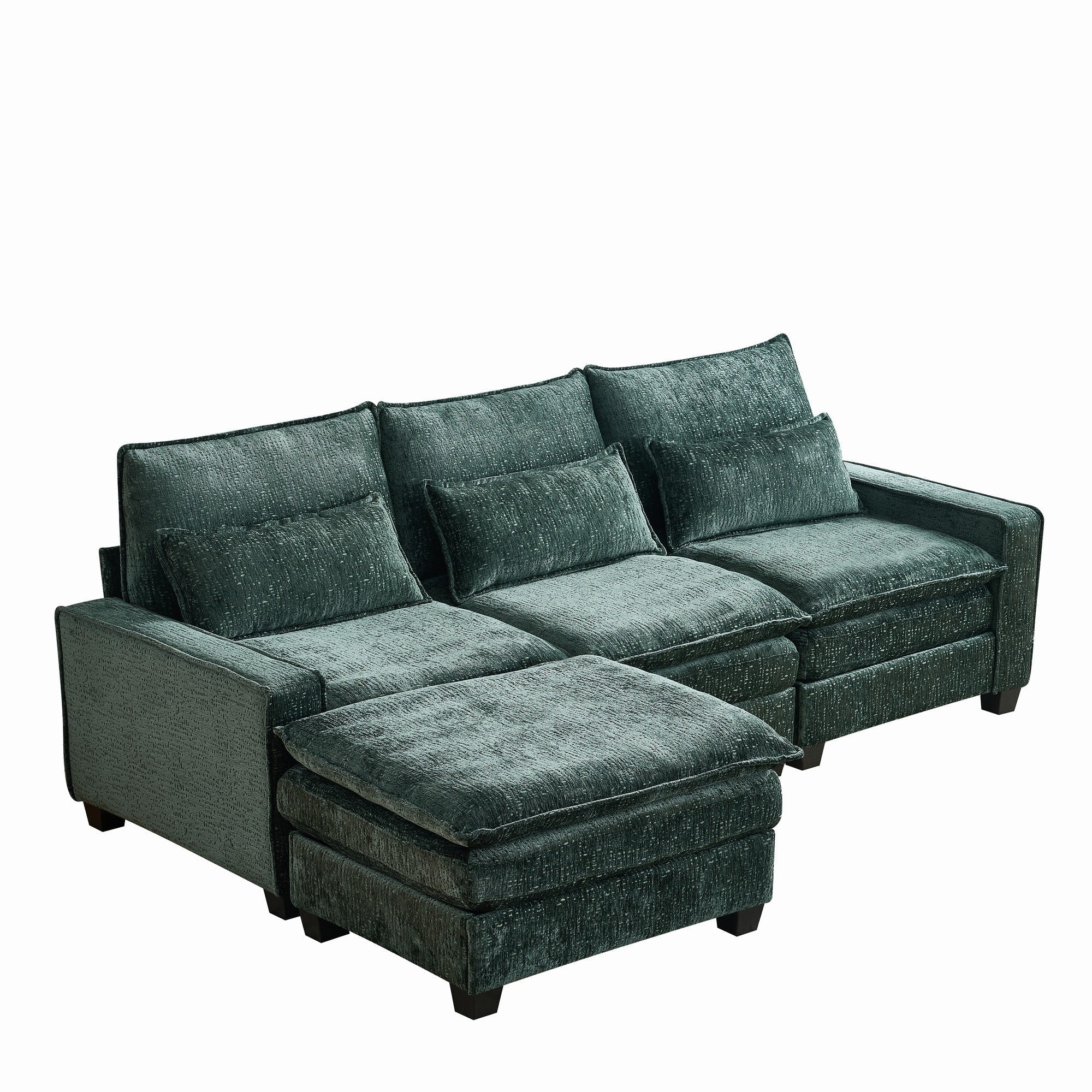 Modern Comfy Chenille L Shaped Sectional Sofa with Movable Ottoman - Image 4