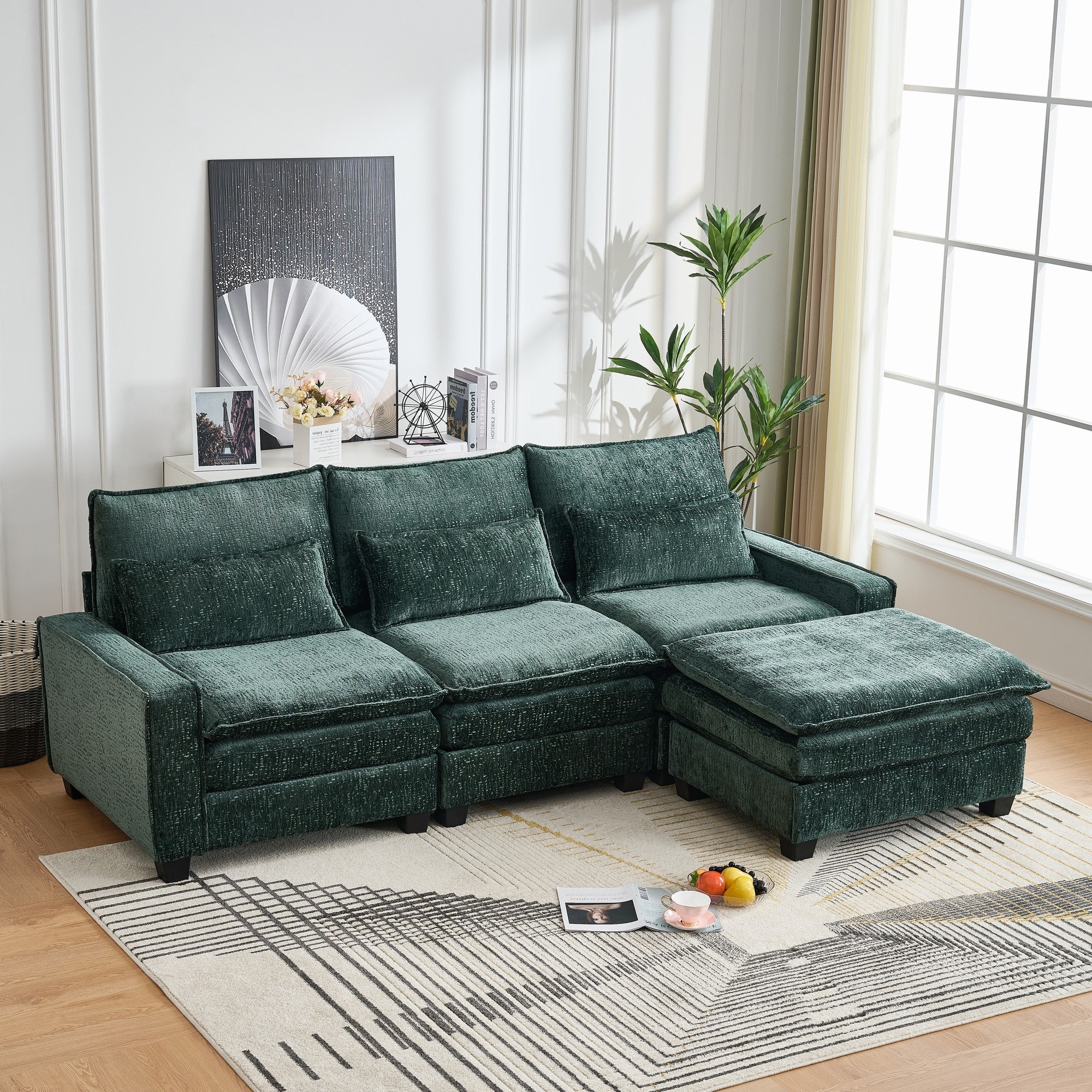 Modern Comfy Chenille L Shaped Sectional Sofa with Movable Ottoman - Image 6