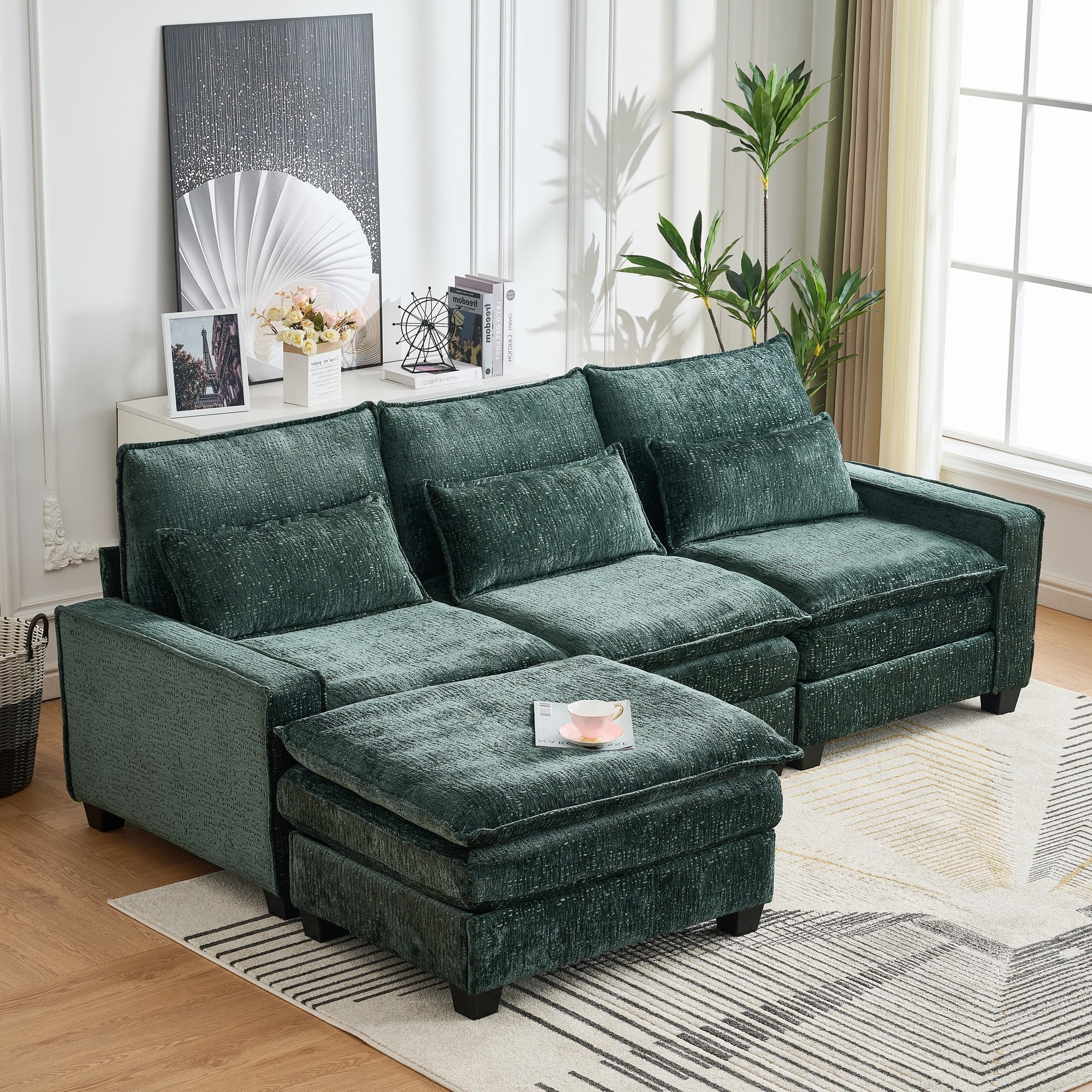 Modern Comfy Chenille L Shaped Sectional Sofa with Movable Ottoman - Image 7