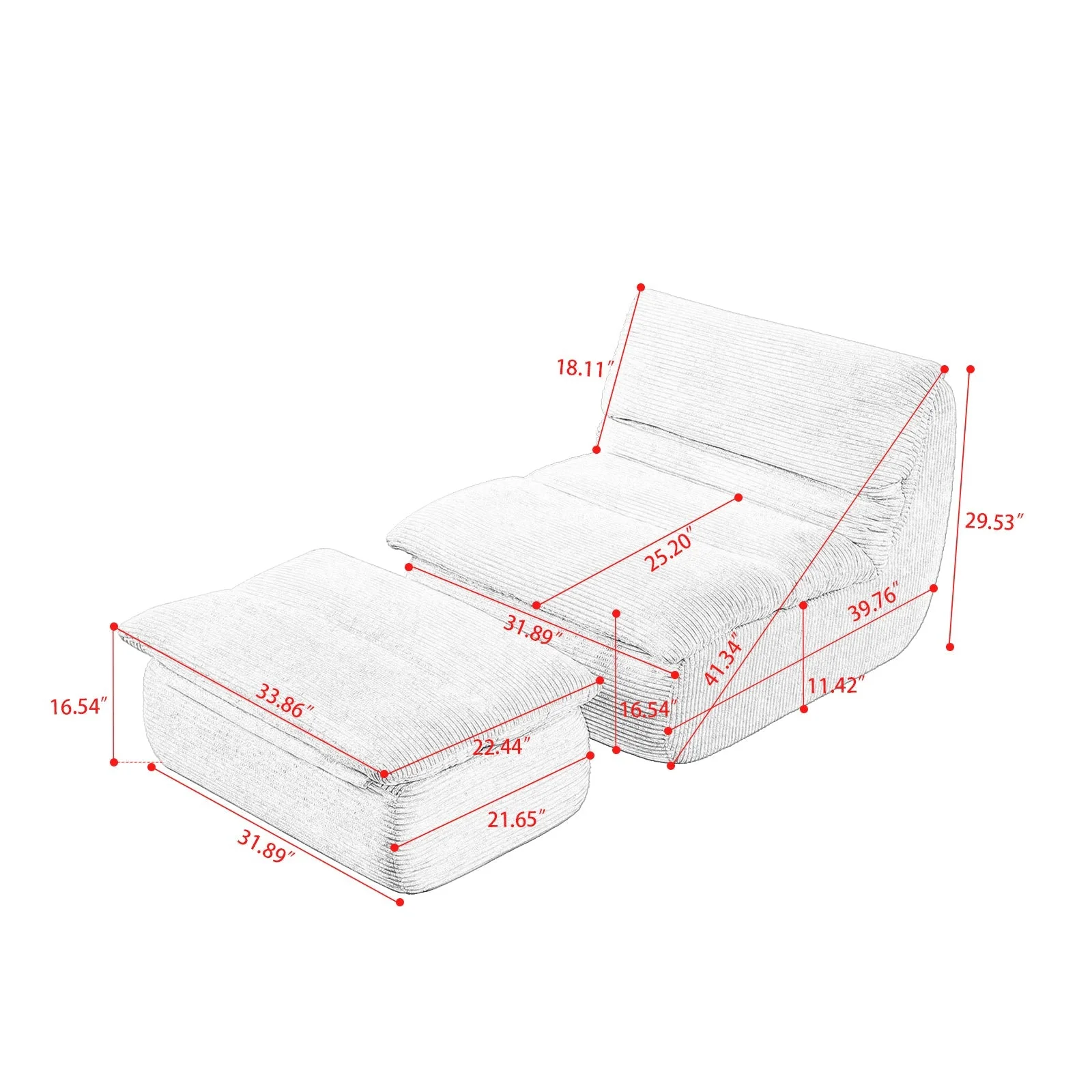 Modern Compressed Lounge Chair with Ottoman - Cozy Corduroy Recliner - Image 19