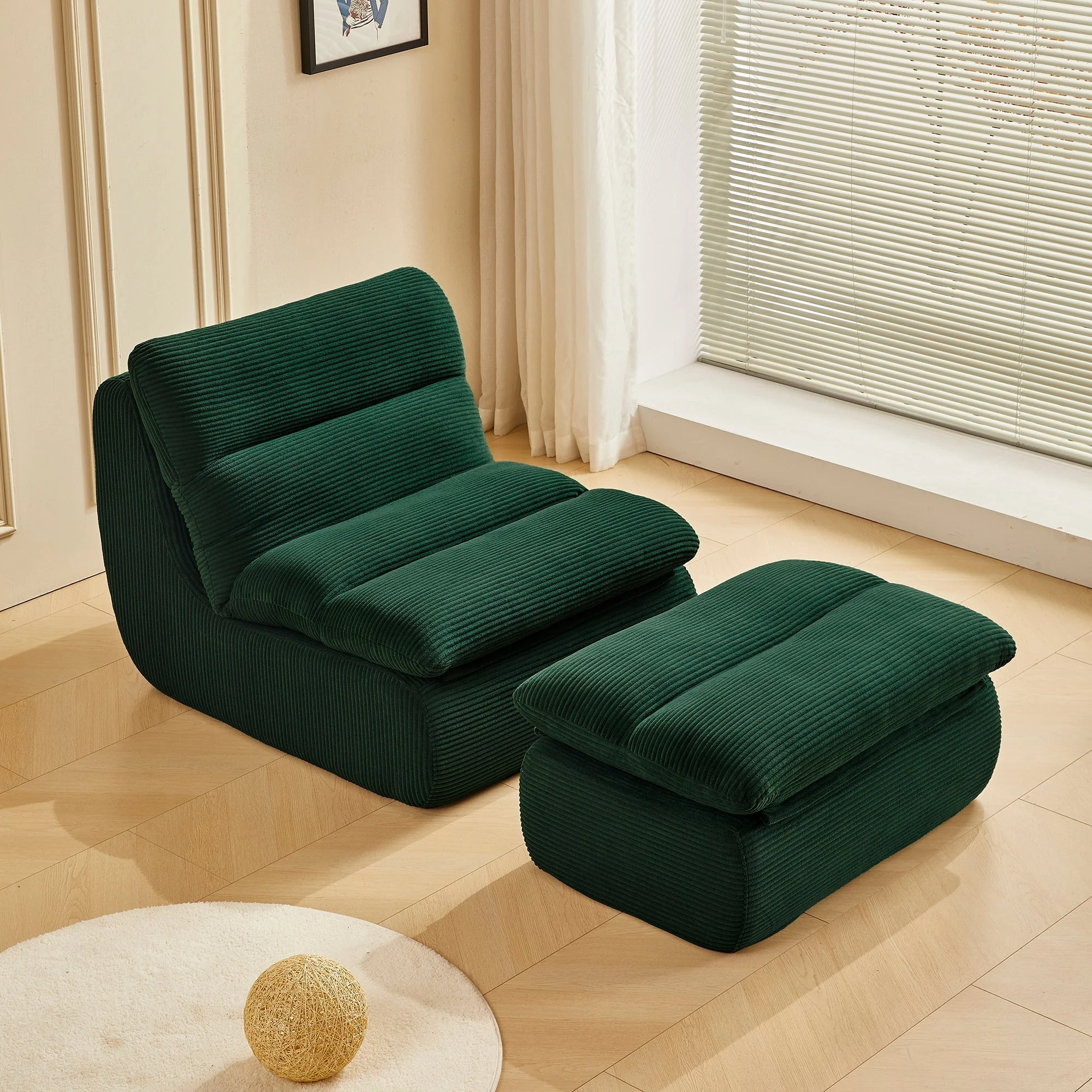 Modern Compressed Lounge Chair with Ottoman - Cozy Corduroy Recliner - Image 2