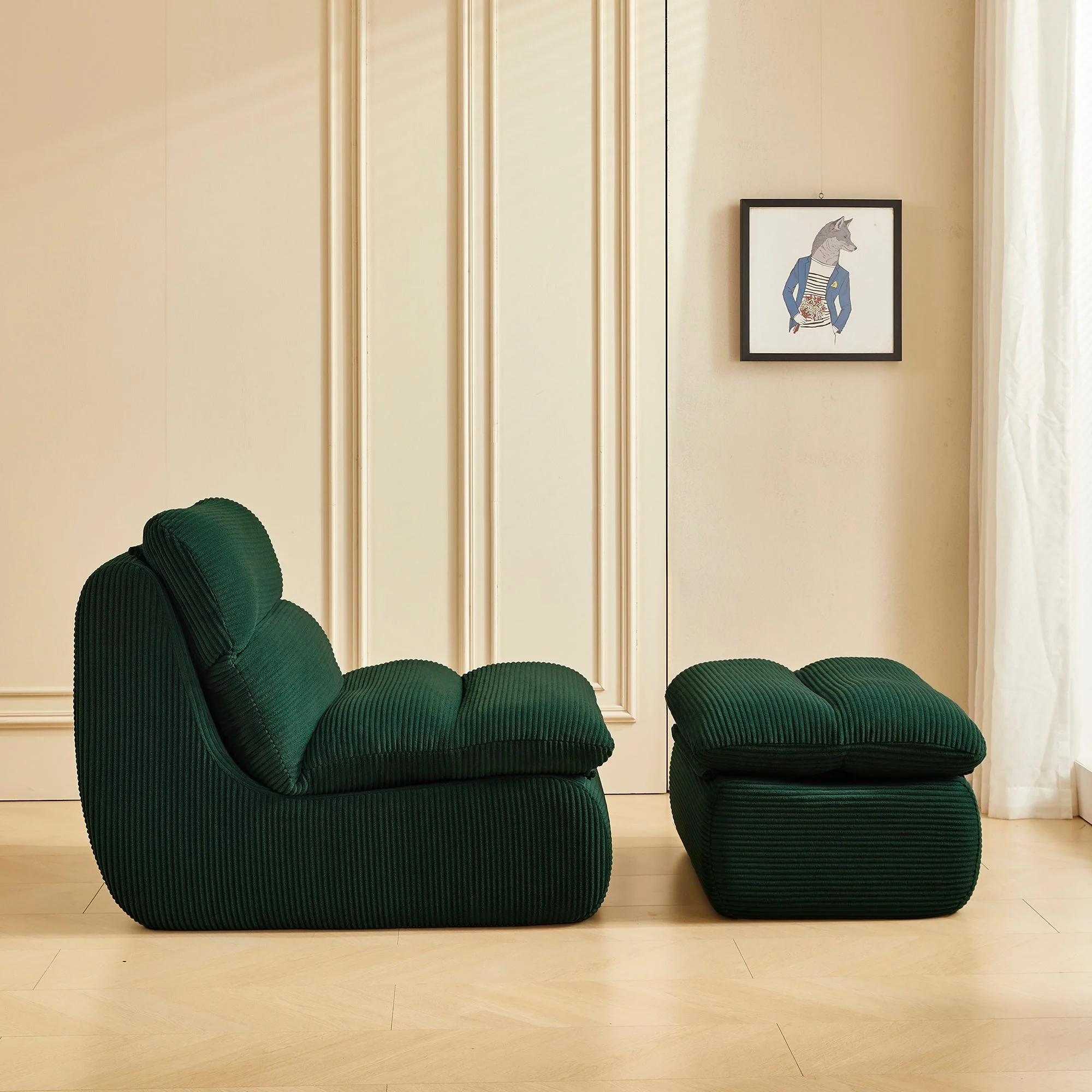 Modern Compressed Lounge Chair with Ottoman - Cozy Corduroy Recliner - Image 3