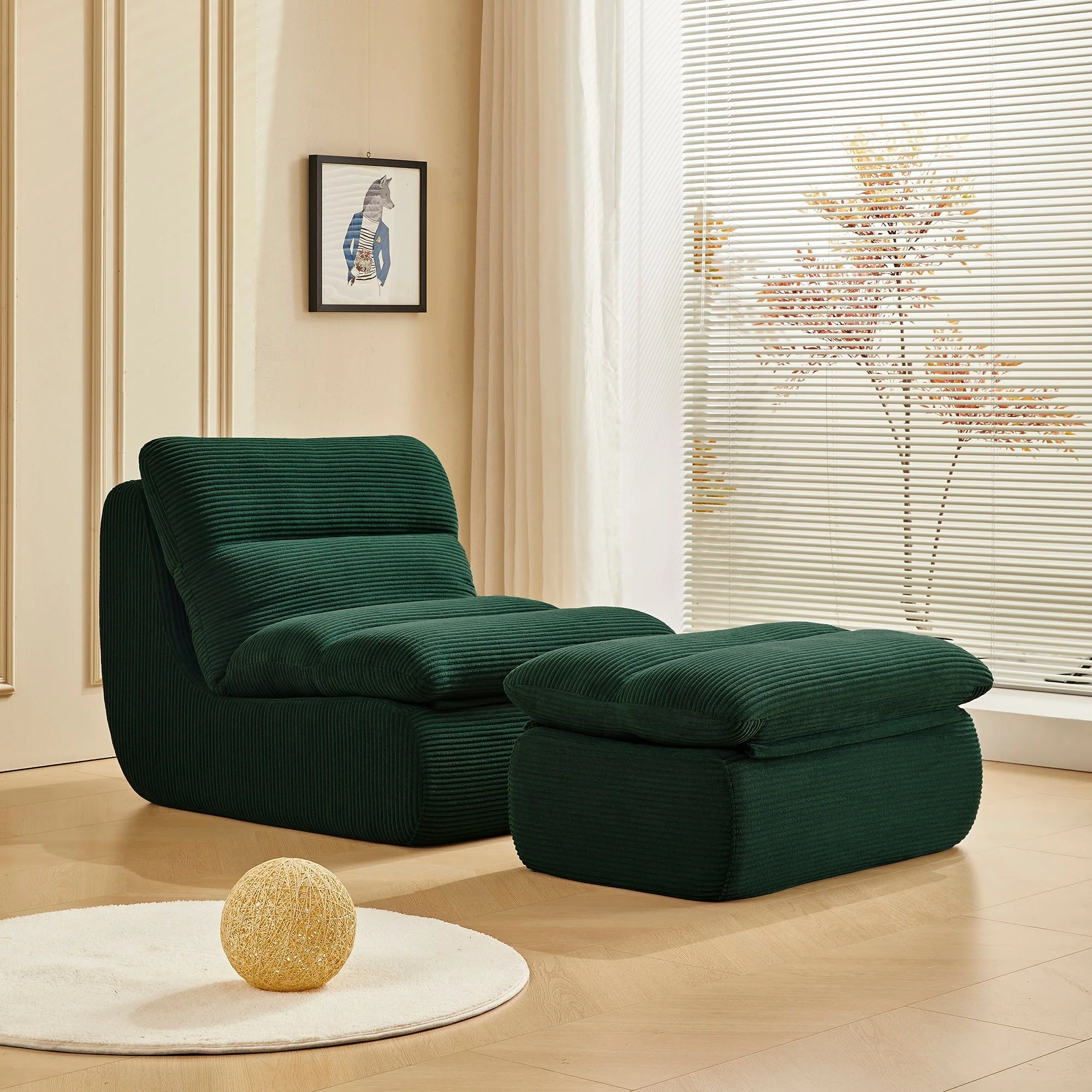 Modern Compressed Lounge Chair with Ottoman - Cozy Corduroy Recliner - Image 4