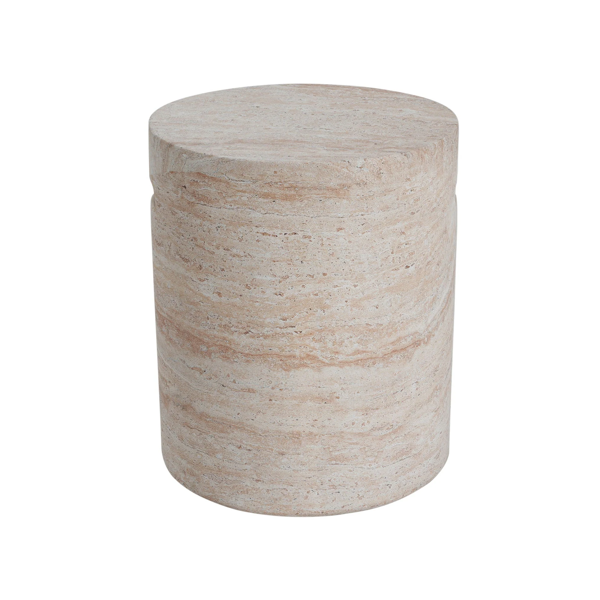 Modern Concrete Side Table with Travertine Finish - Beige - Image 2
