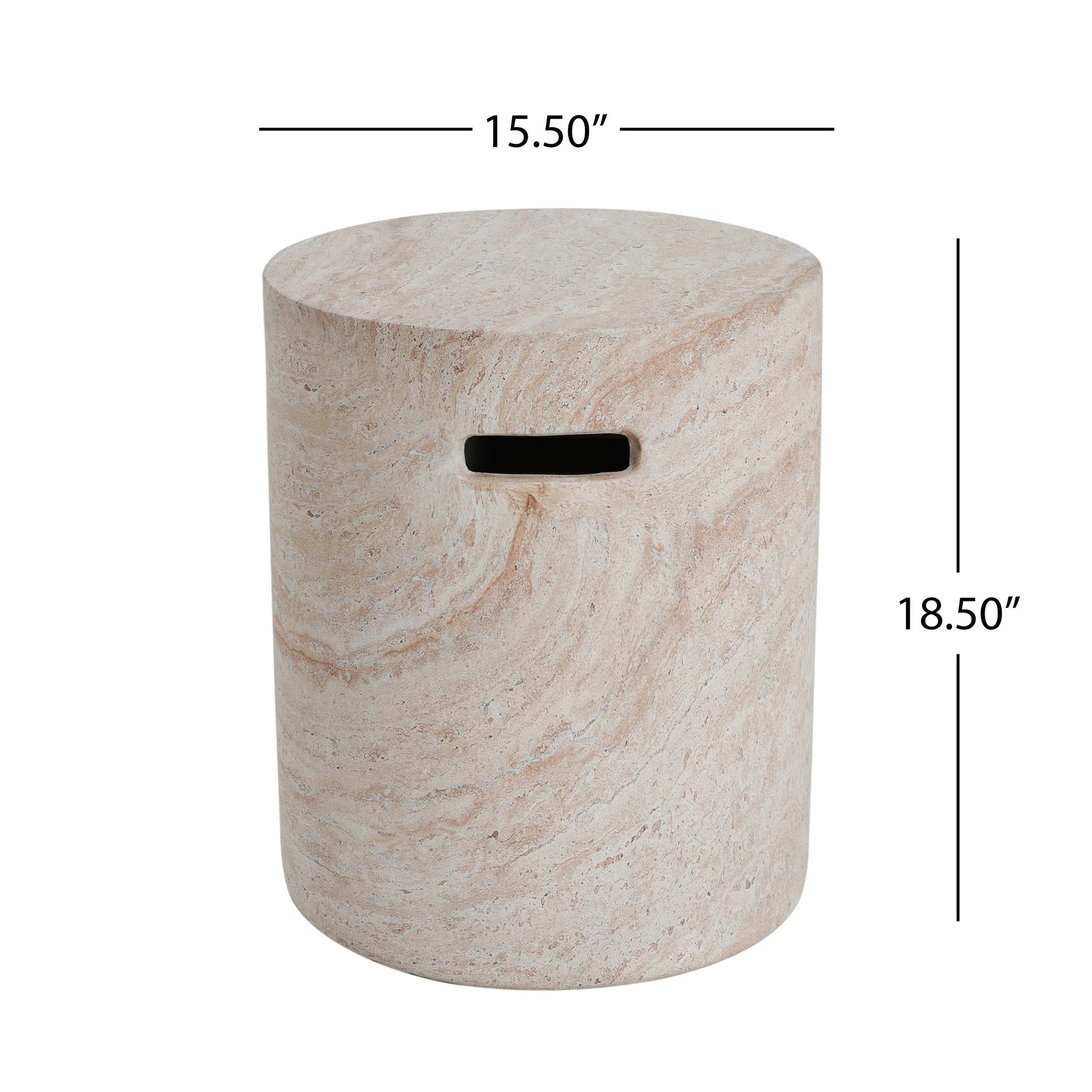 Modern Concrete Side Table with Travertine Finish - Beige - Image 3