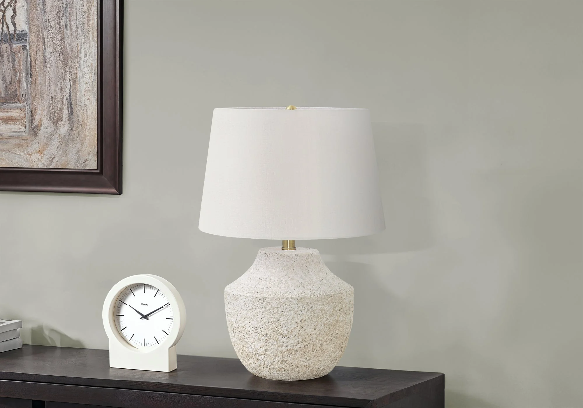 Modern Cream Concrete Table Lamp with Ivory Shade - Image 2