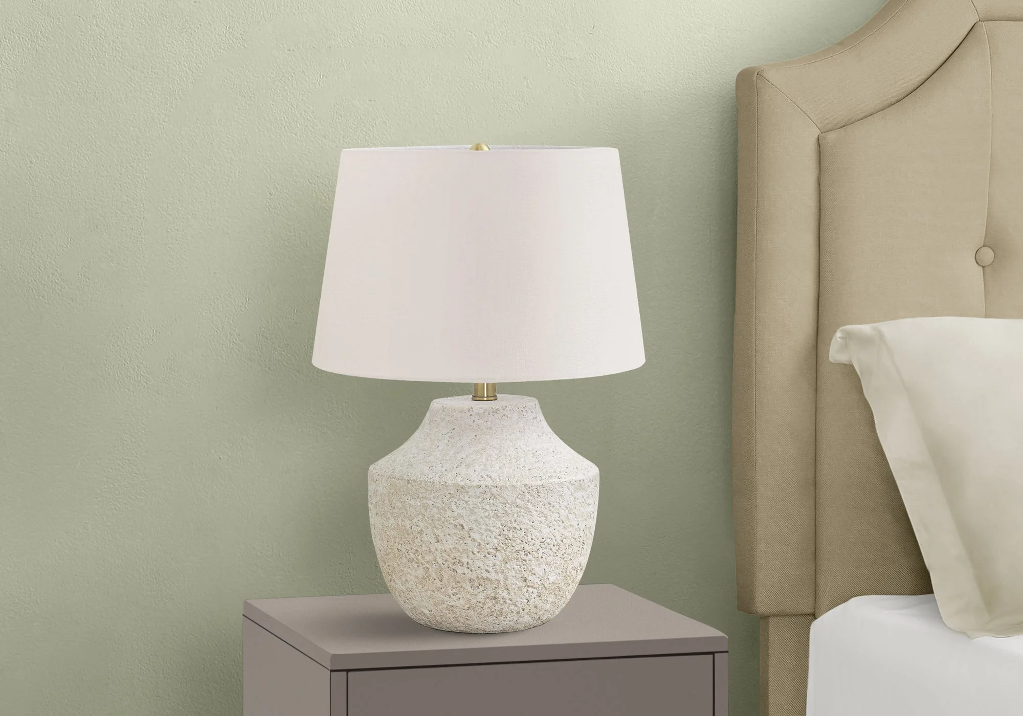 Modern Cream Concrete Table Lamp with Ivory Shade - Image 3