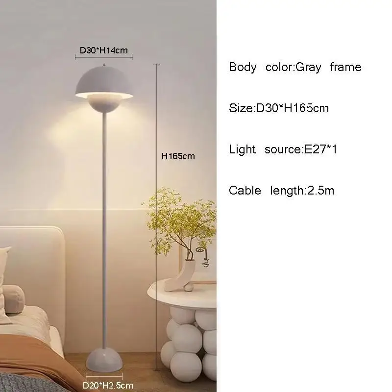 Modern Cream LED Floor Lamp E27 Bulb Minimalist Light for Bedroom Living Room - Image 9