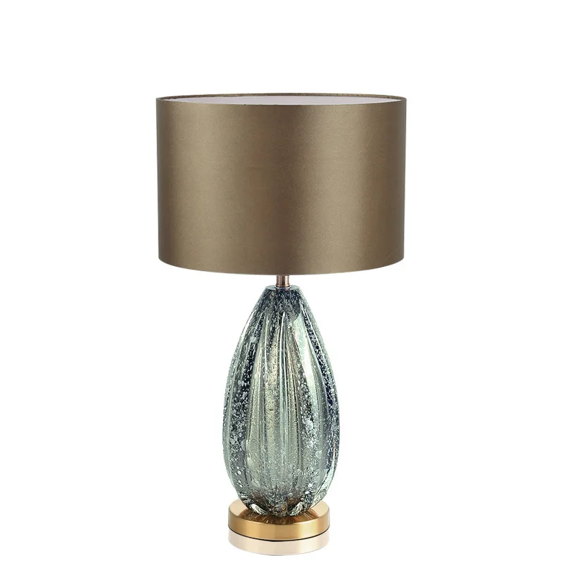 Modern Crystal Glass Table Lamp Grey Fabric Shade Bedroom Hotel Home Decor Light - Image 2