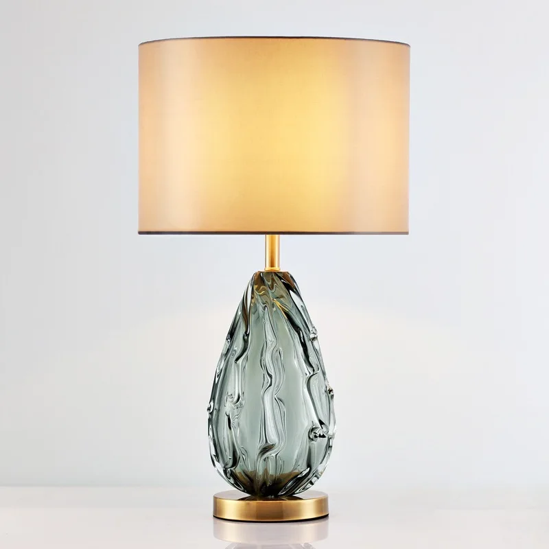 Modern Crystal Glass Table Lamp Grey Fabric Shade Bedroom Hotel Home Decor Light - Image 3