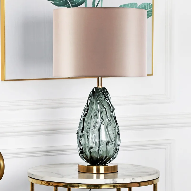 Modern Crystal Glass Table Lamp Grey Fabric Shade Bedroom Hotel Home Decor Light - Image 4