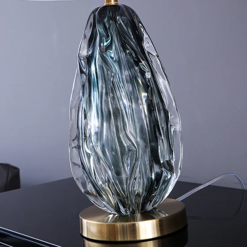 Modern Crystal Glass Table Lamp Grey Fabric Shade Bedroom Hotel Home Decor Light - Image 5