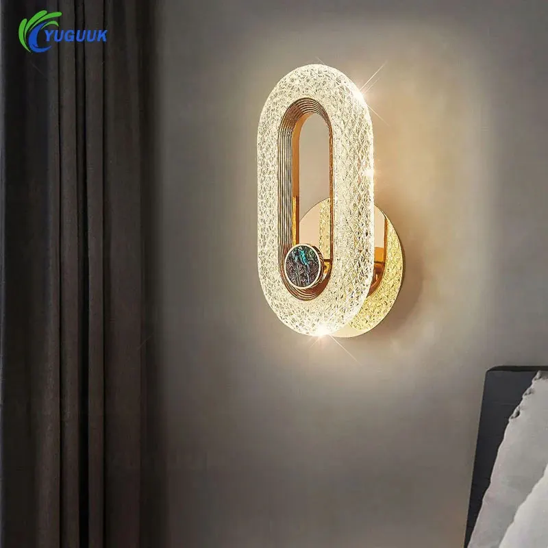 Modern Crystal LED Wall Light Round Oval Sconce for Bedroom Living Room - Image 2
