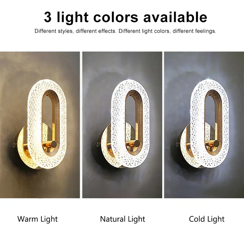 Modern Crystal LED Wall Light Round Oval Sconce for Bedroom Living Room - Image 4