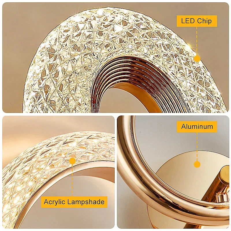 Modern Crystal LED Wall Light Round Oval Sconce for Bedroom Living Room - Image 5
