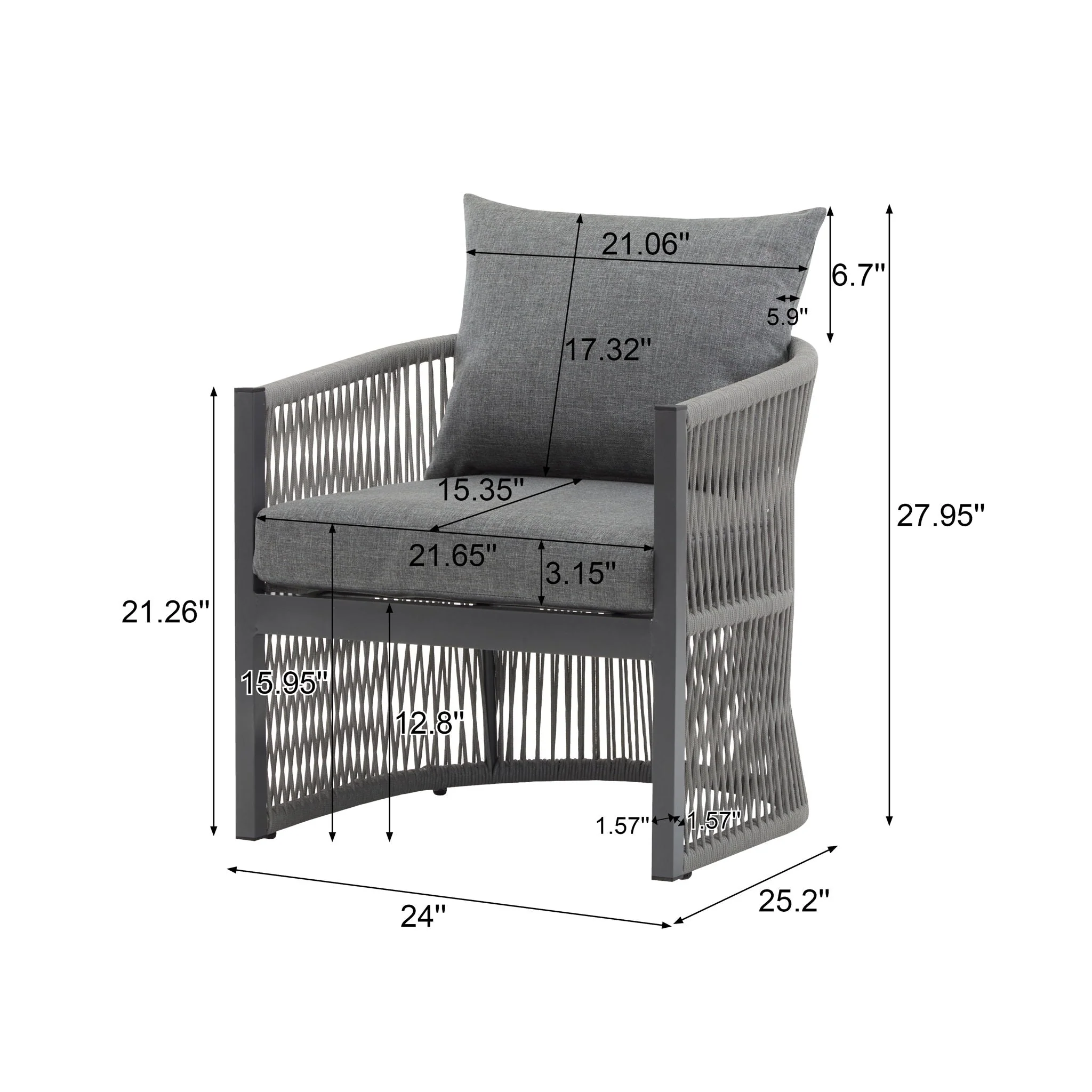 Modern Curved Aluminum Lounge Chair With Stylish Rope Weave Design And Cushioned Comfort For Outdoor - Image 11