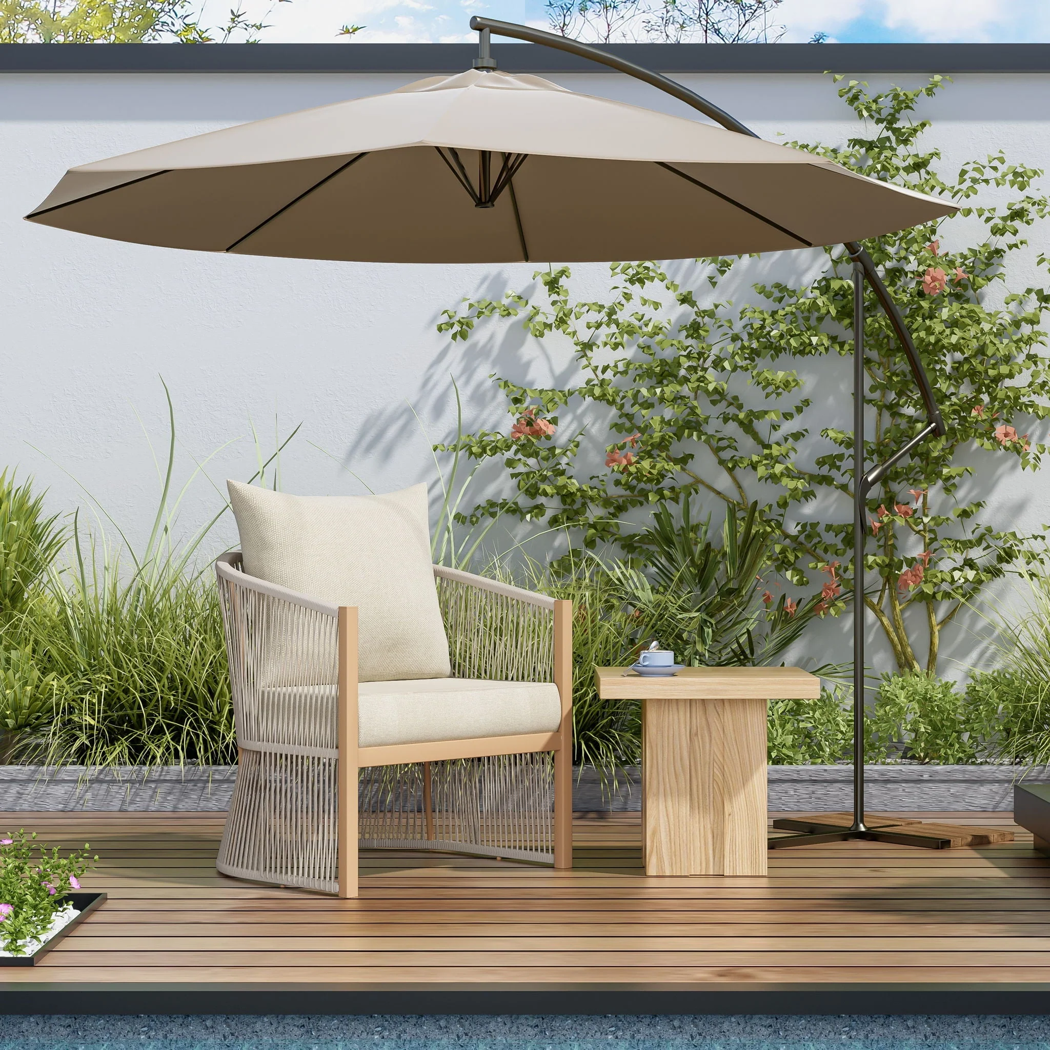 Modern Curved Aluminum Lounge Chair With Stylish Rope Weave Design And Cushioned Comfort For Outdoor - Image 12