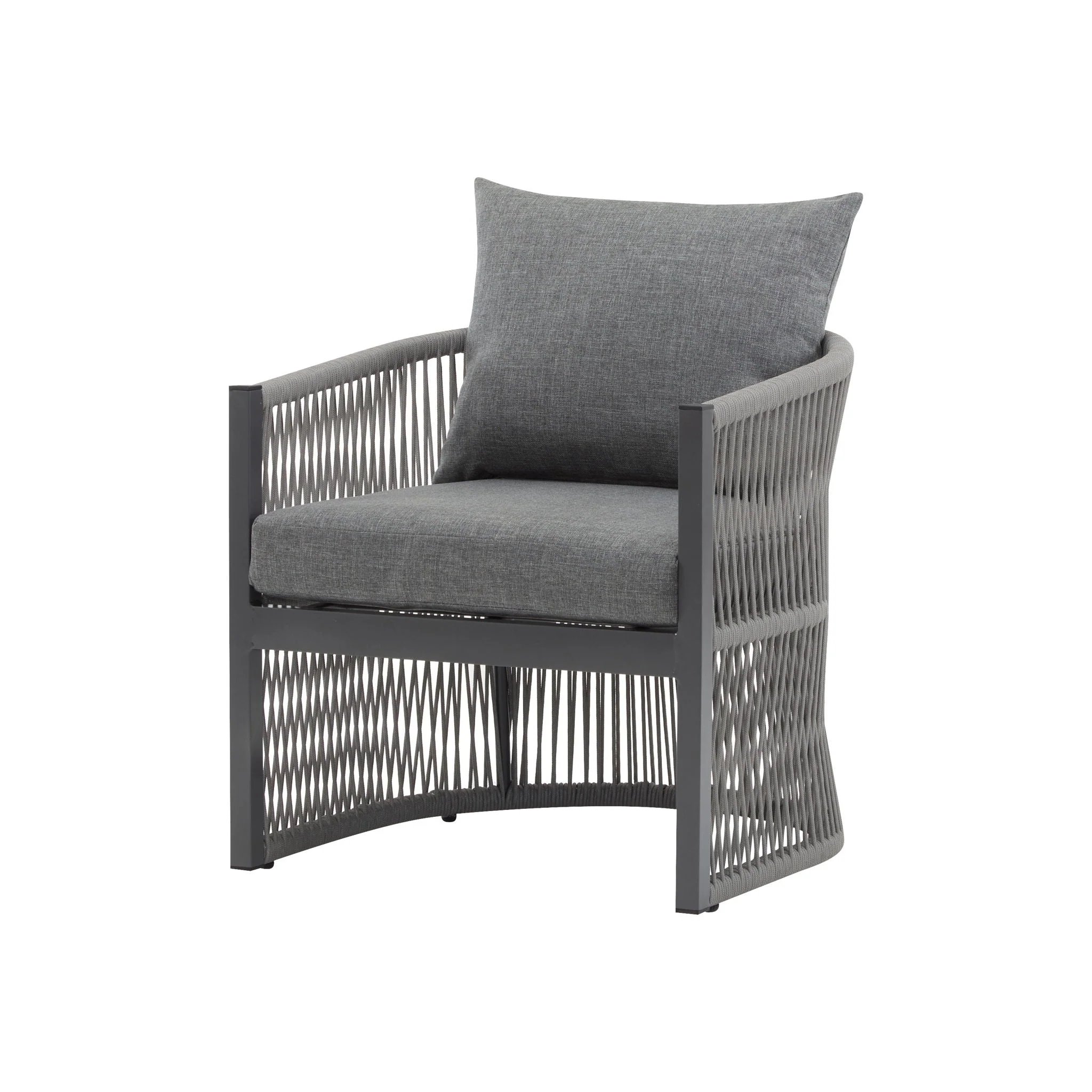 Modern Curved Aluminum Lounge Chair With Stylish Rope Weave Design And Cushioned Comfort For Outdoor - Image 4