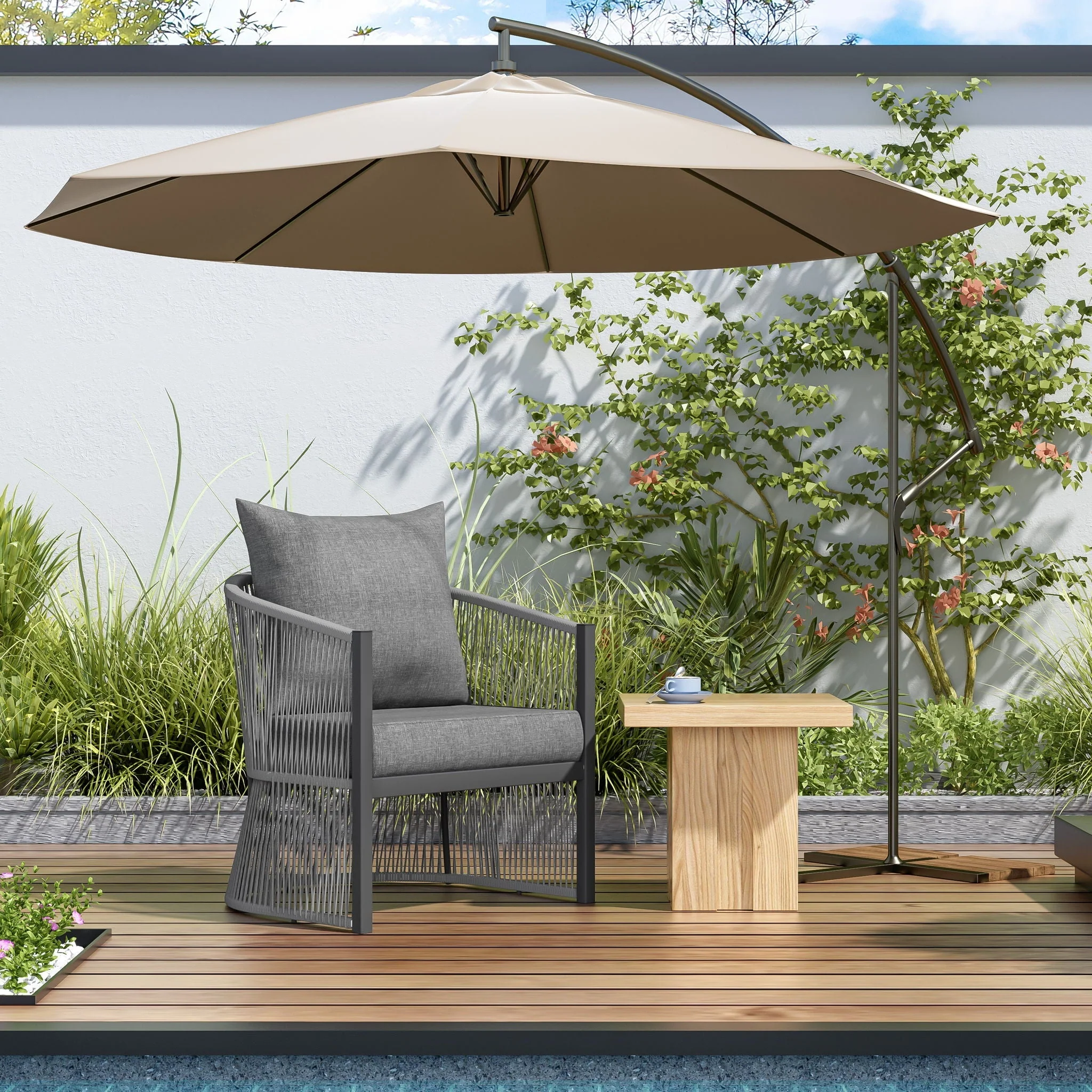 Modern Curved Aluminum Lounge Chair With Stylish Rope Weave Design And Cushioned Comfort For Outdoor - Image 5