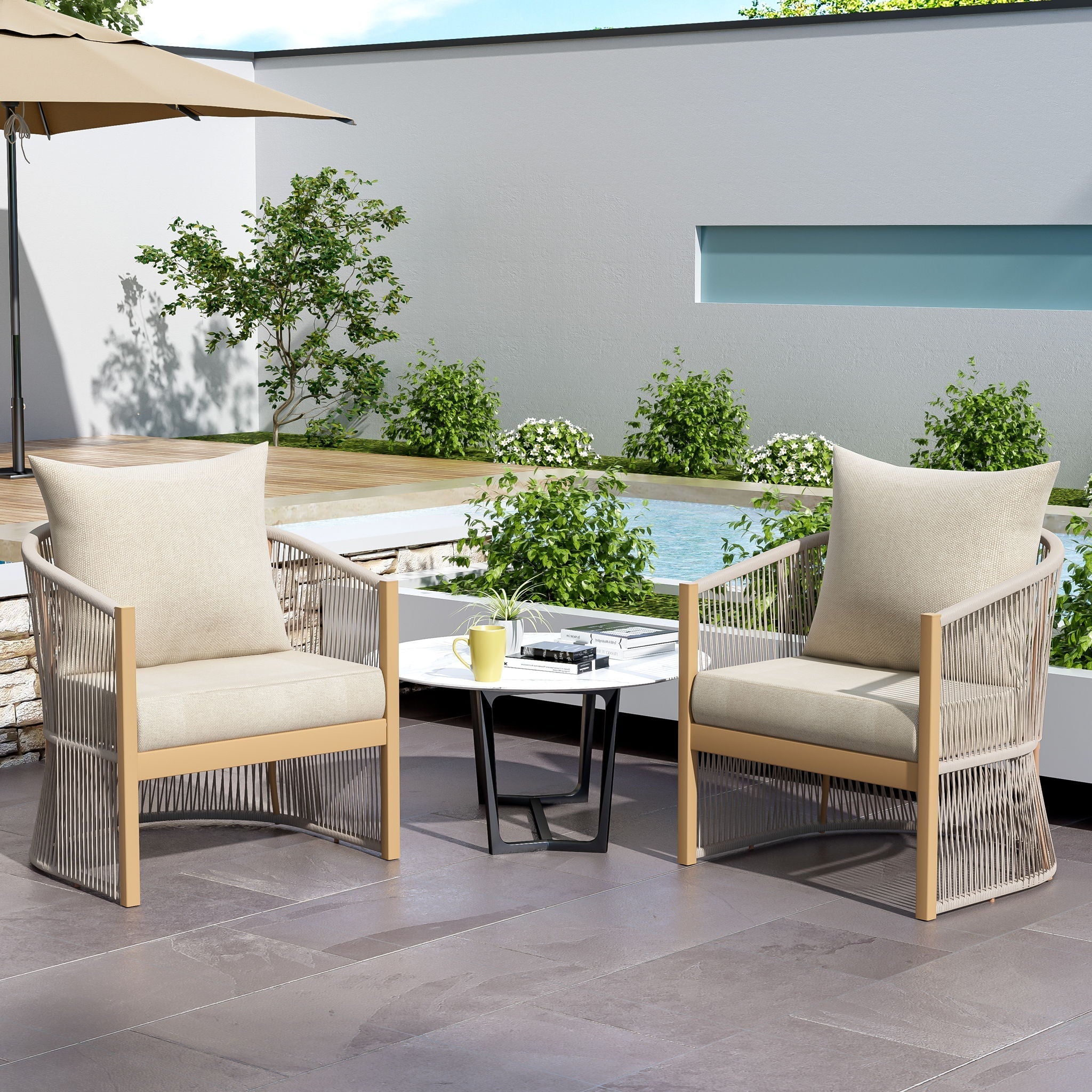 Modern Curved Aluminum Lounge Chair With Stylish Rope Weave Design And Cushioned Comfort For Outdoor - Image 6