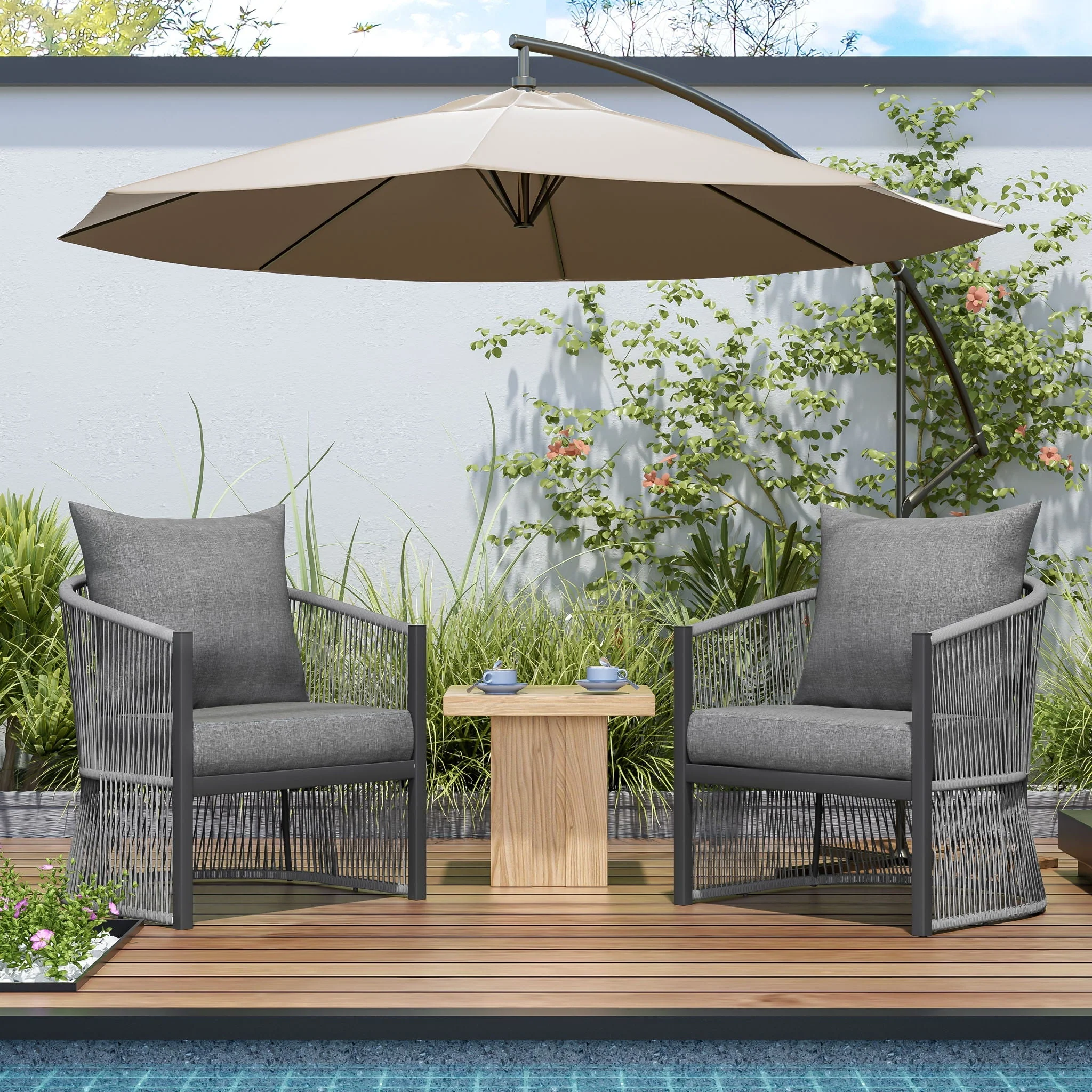 Modern Curved Aluminum Lounge Chair With Stylish Rope Weave Design And Cushioned Comfort For Outdoor - Image 7