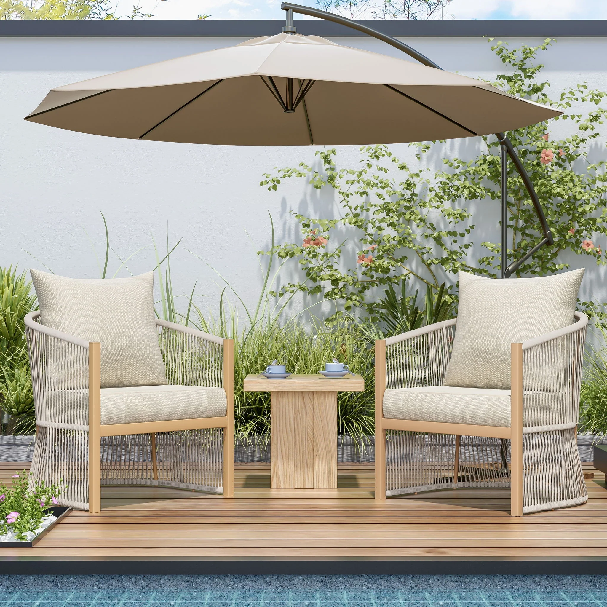 Modern Curved Aluminum Lounge Chair With Stylish Rope Weave Design And Cushioned Comfort For Outdoor - Image 8