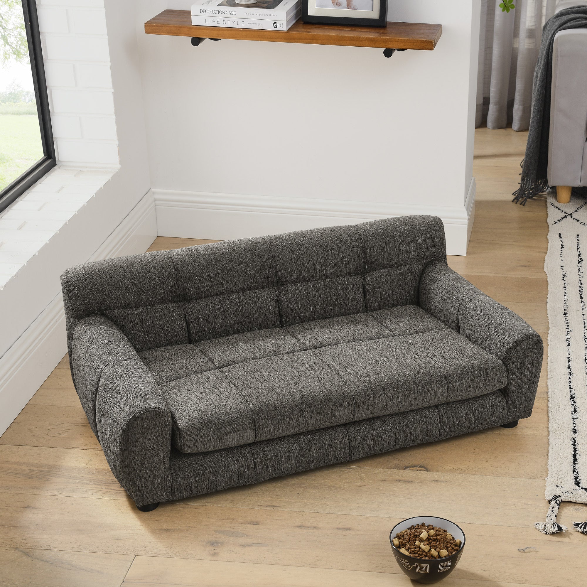 Modern Dark Gray Pet Sofa with Backrest and Armrests - Image 3