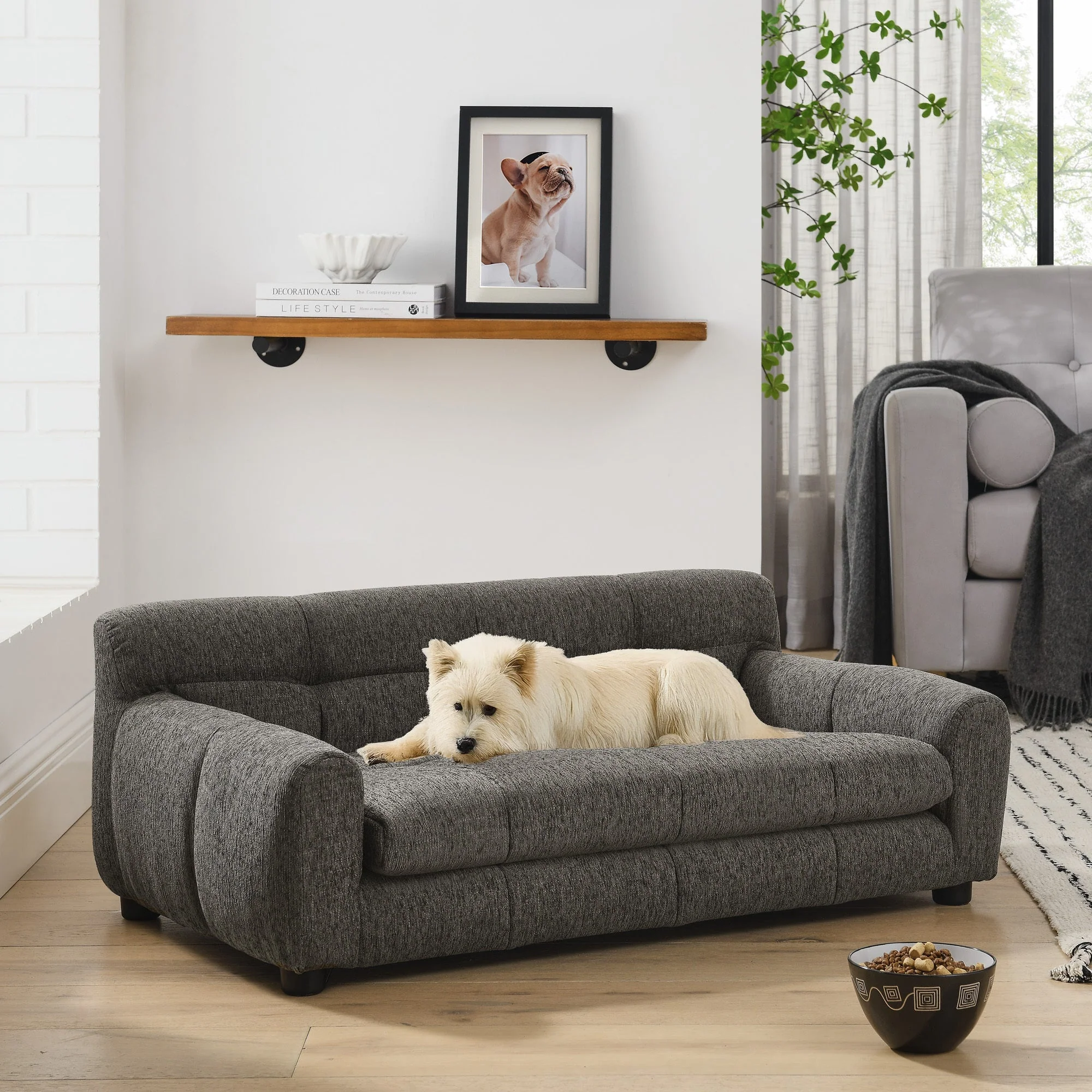 Modern Dark Gray Pet Sofa with Backrest and Armrests - Image 5