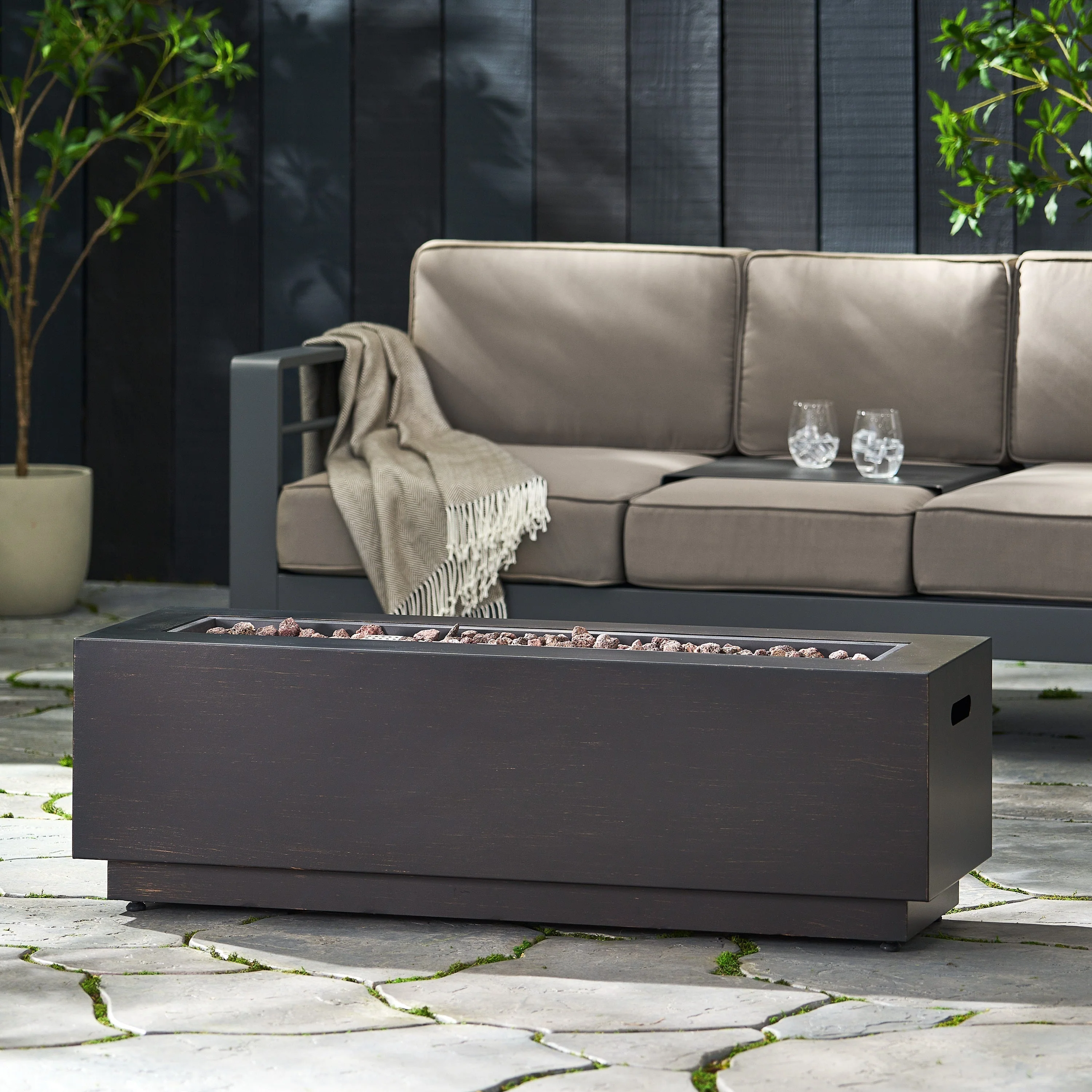 Modern Dark Grey 40" Outdoor Iron Propane Fire Pit - Image 11