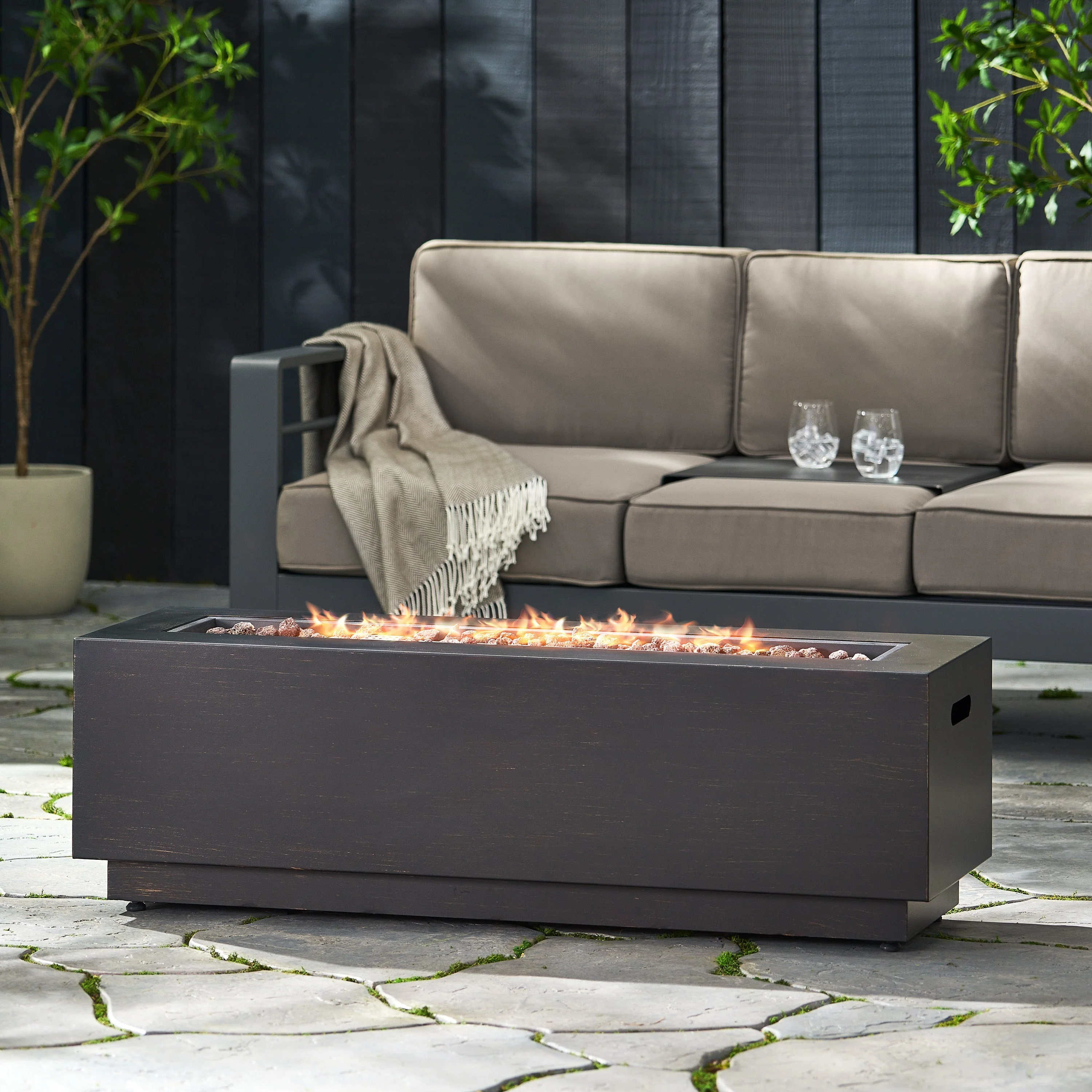 Modern Dark Grey 40" Outdoor Iron Propane Fire Pit - Image 2