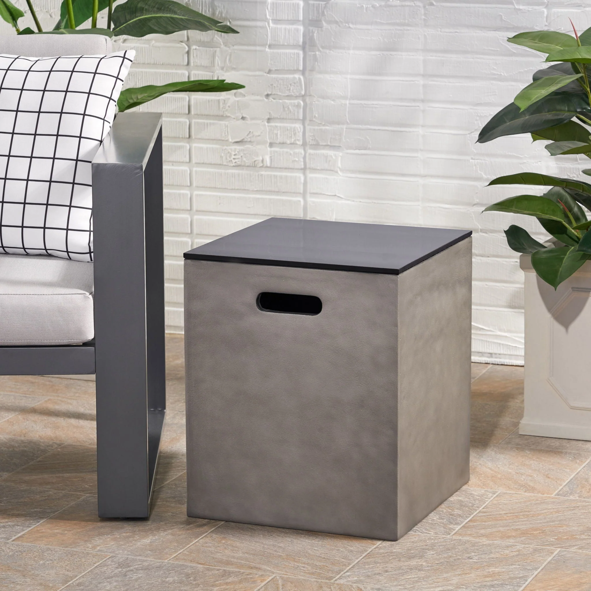 Modern Design MGO Tank Holder Side Table With Ceramic Top - Black / Gray - Image 2