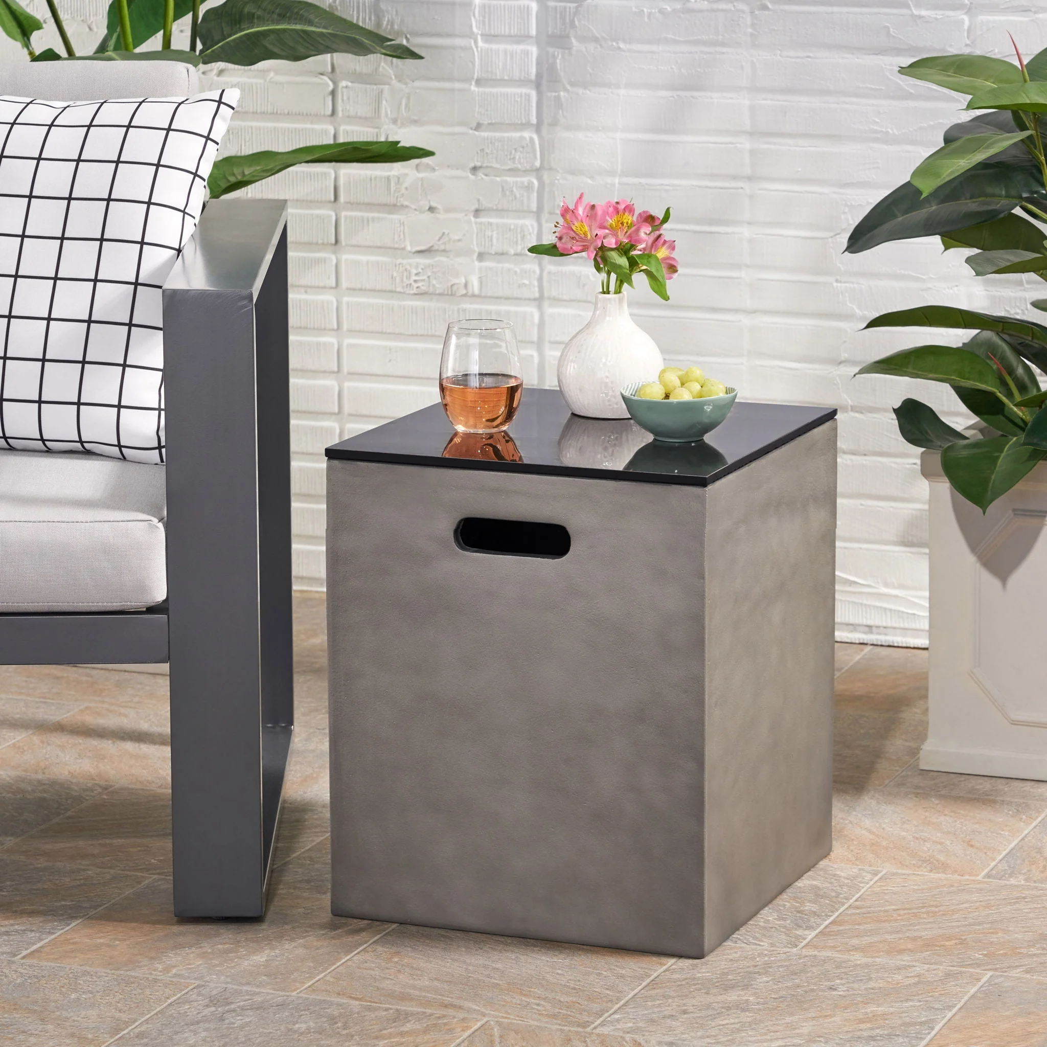 Modern Design MGO Tank Holder Side Table With Ceramic Top - Black / Gray - Image 4