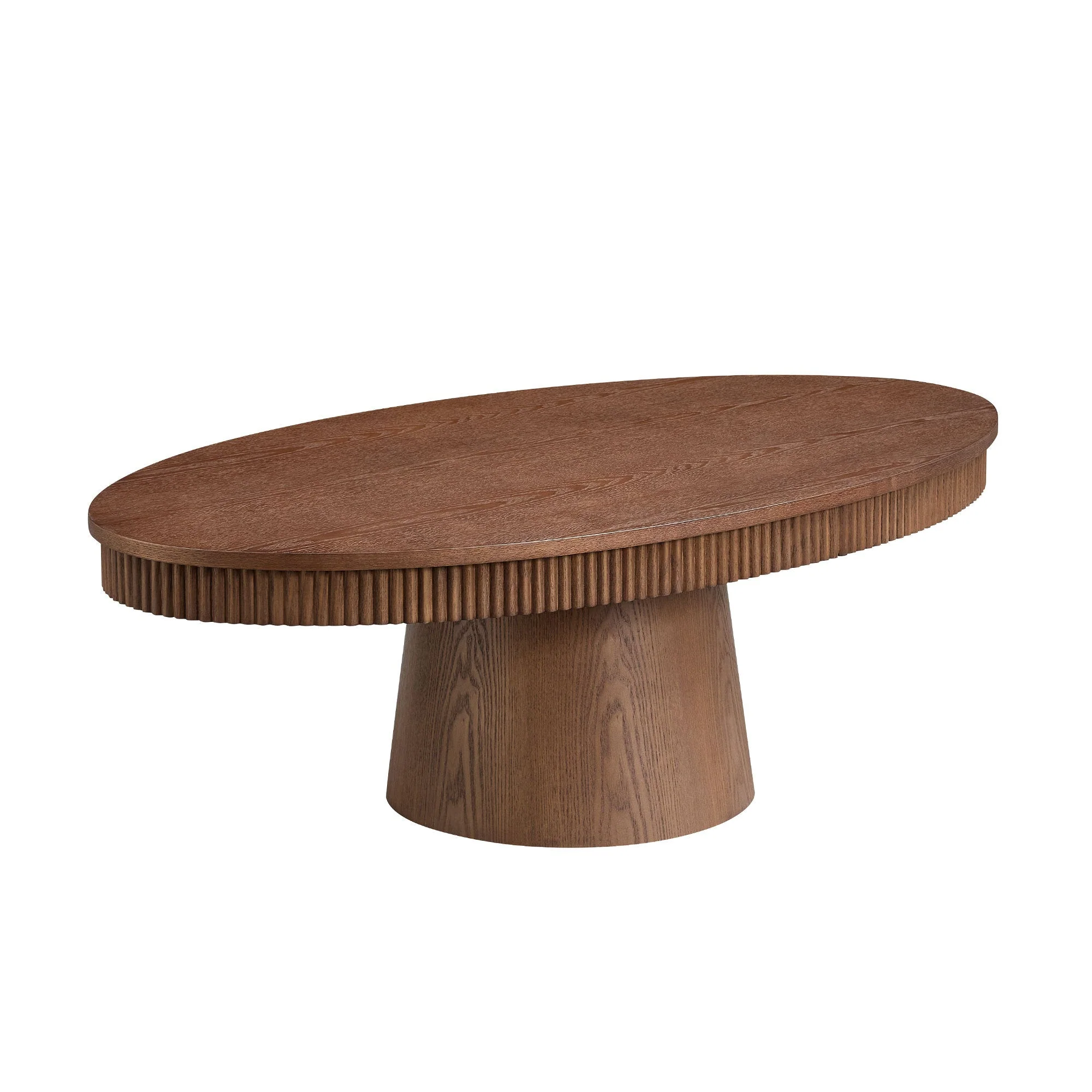 Modern Design Oval Handcraft Drum Coffee Table Length 47.24 inch Walnut Color - Image 3