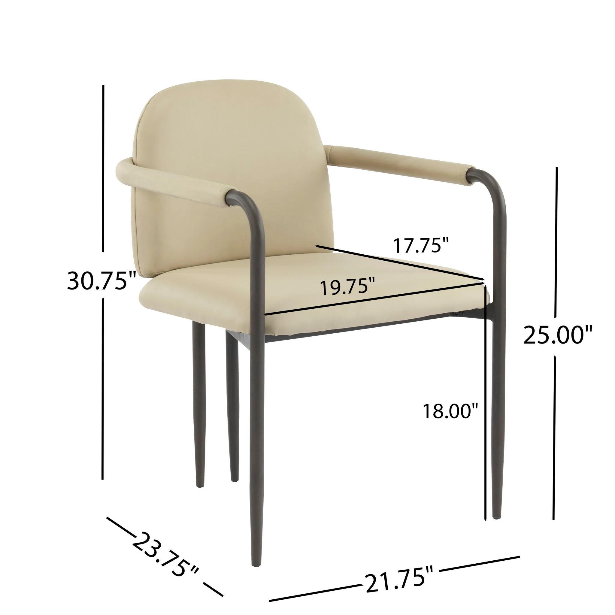 Modern Dining Chair Set of 2 with Iron Frame - Espresso / Khaki - Image 3