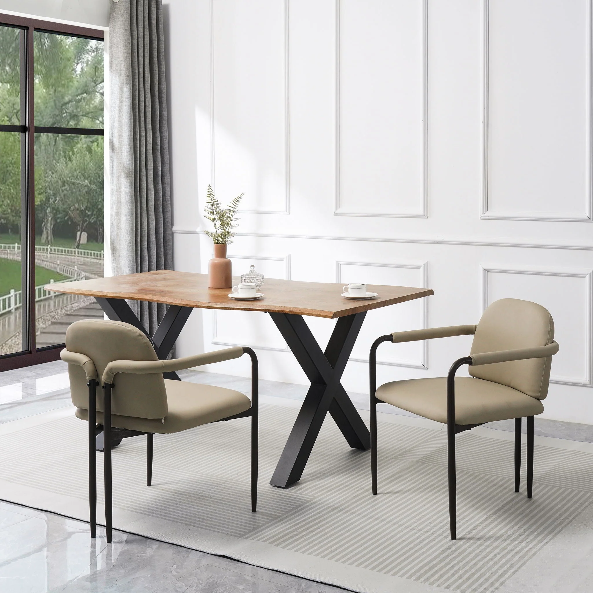 Modern Dining Chair Set of 2 with Iron Frame - Espresso / Khaki - Image 4