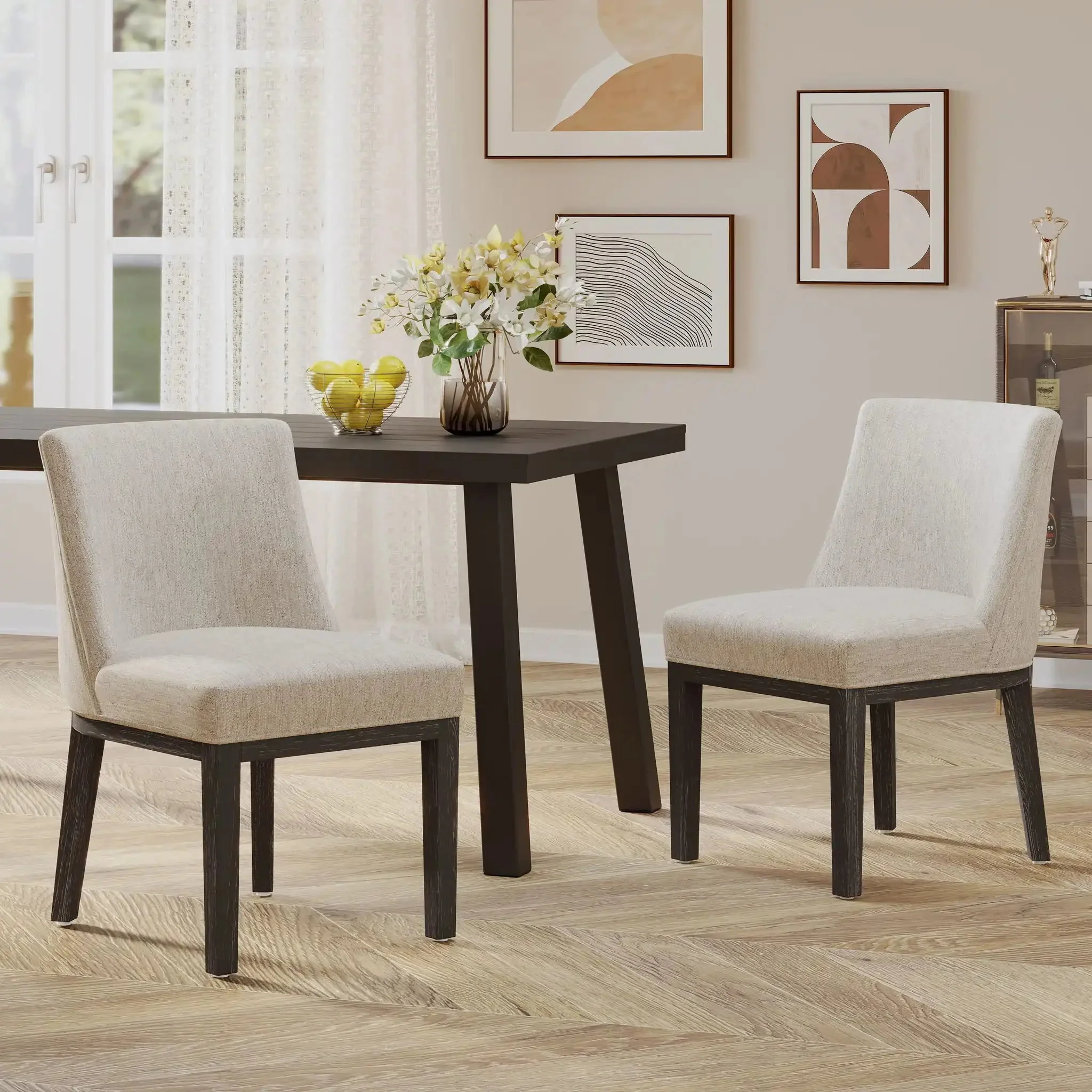 Modern Dining Chair With Durable Fabric Upholstery And Sturdy Wooden Frame (Set of 2) - Image 5