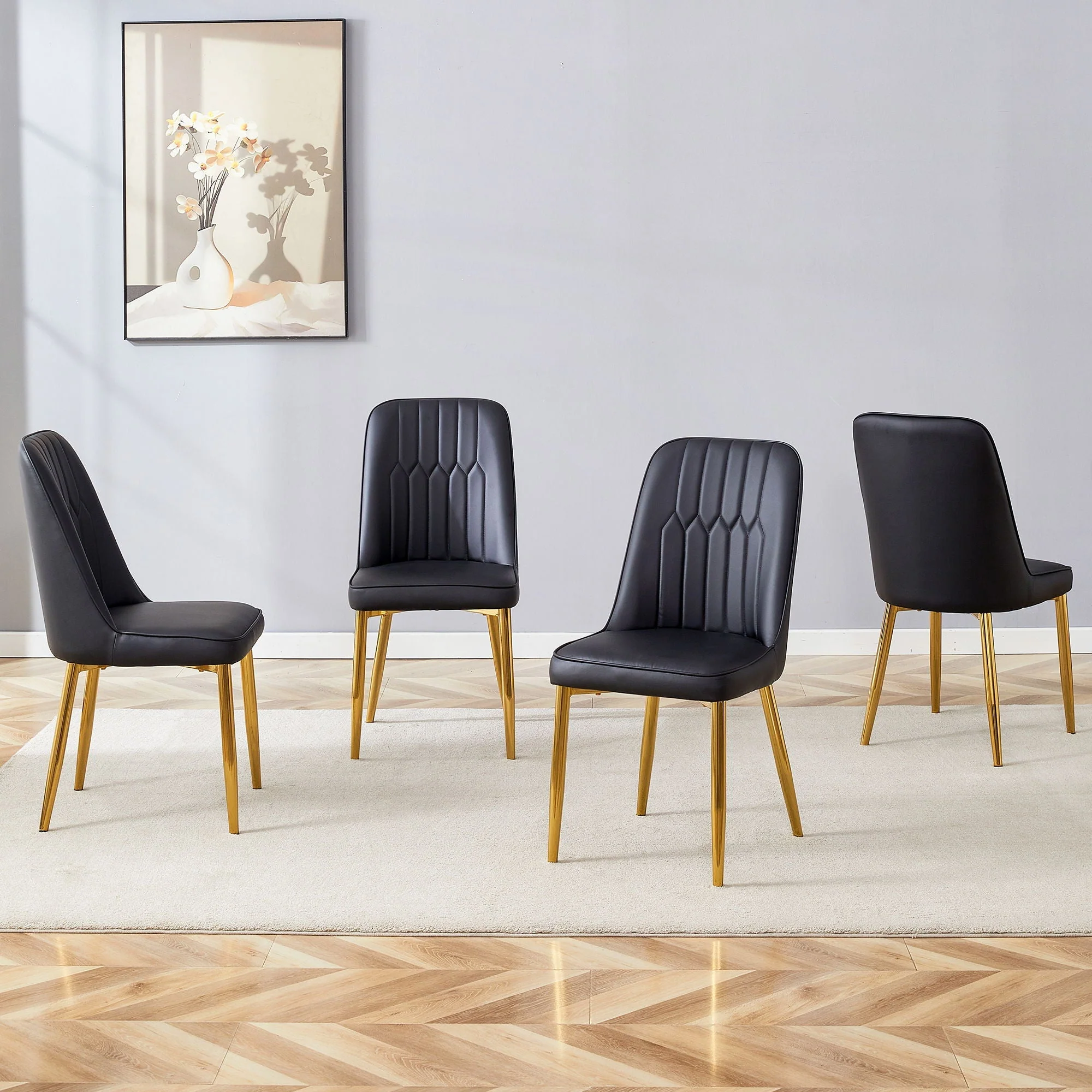 Modern Dining Chairs With Metal Legs And Simple Line Design On Backrest - Image 3