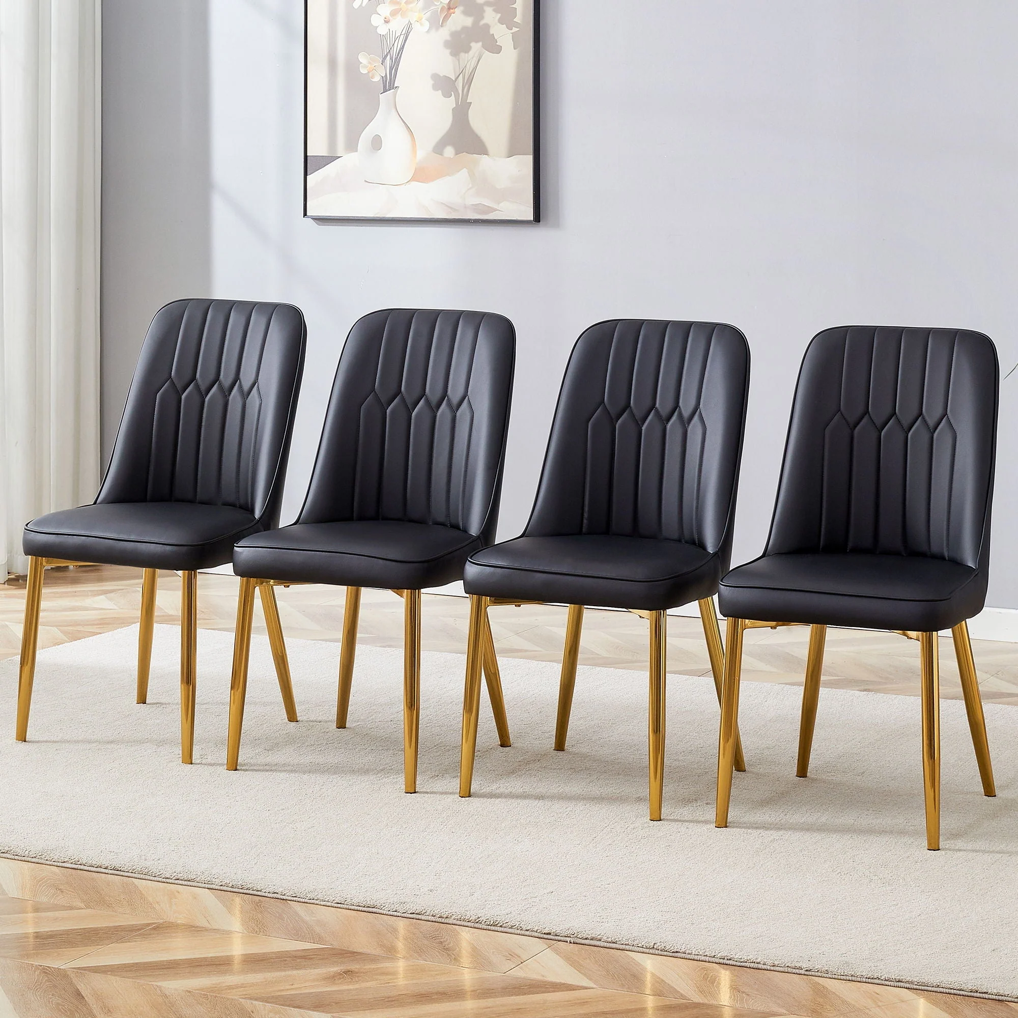 Modern Dining Chairs With Metal Legs And Simple Line Design On Backrest - Image 5