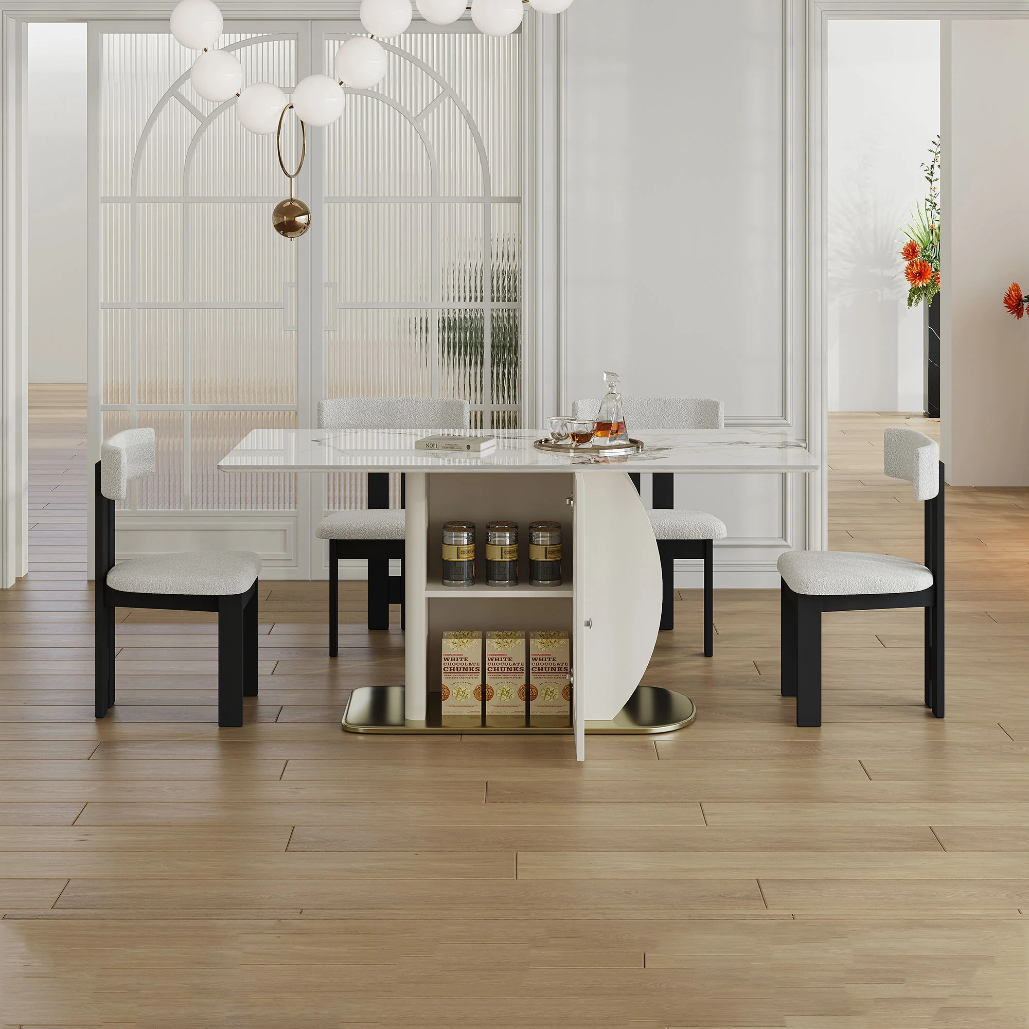 Modern Dining Table Set With Storage, Includes Chairs - Image 3