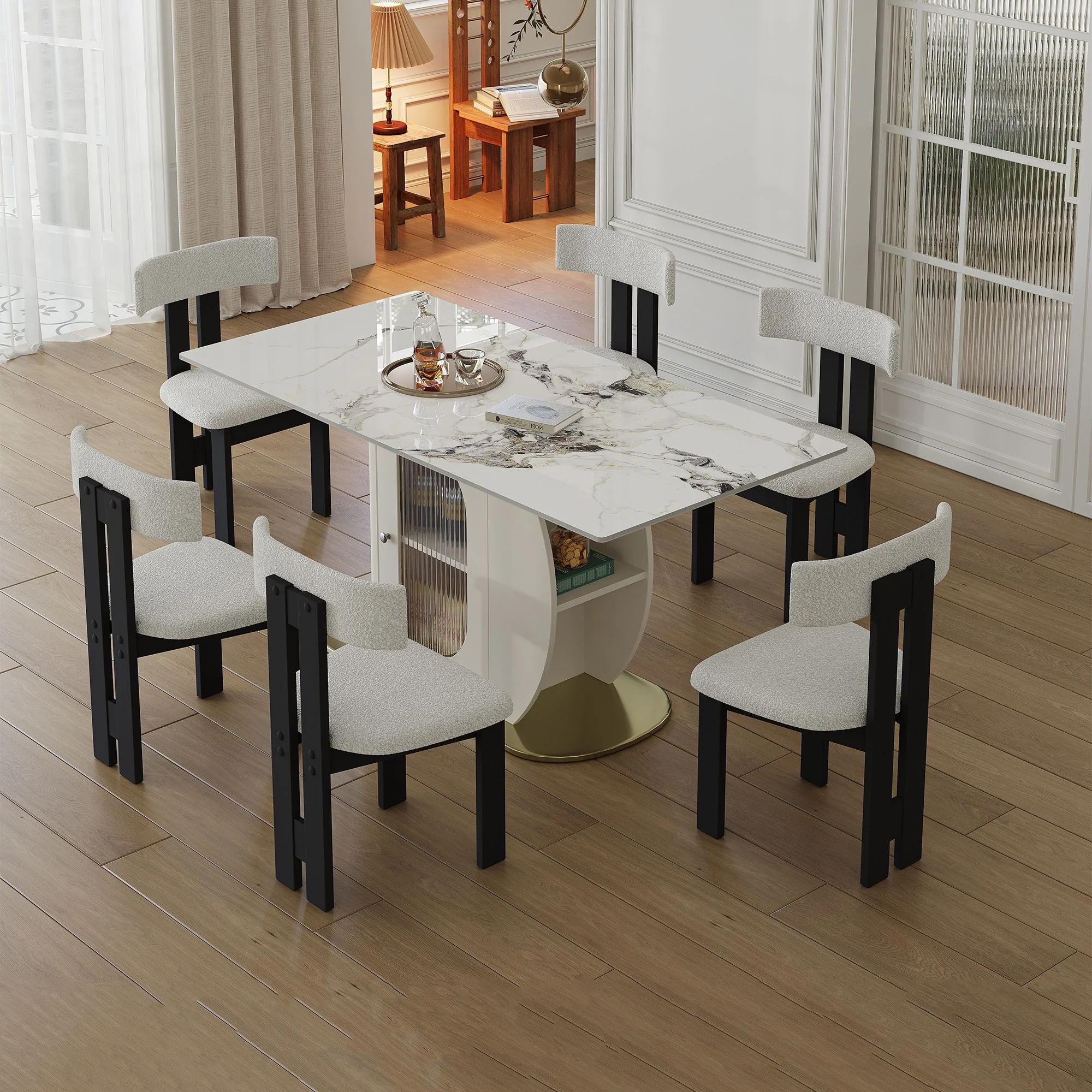 Modern Dining Table Set With Storage, Includes Chairs - Image 4