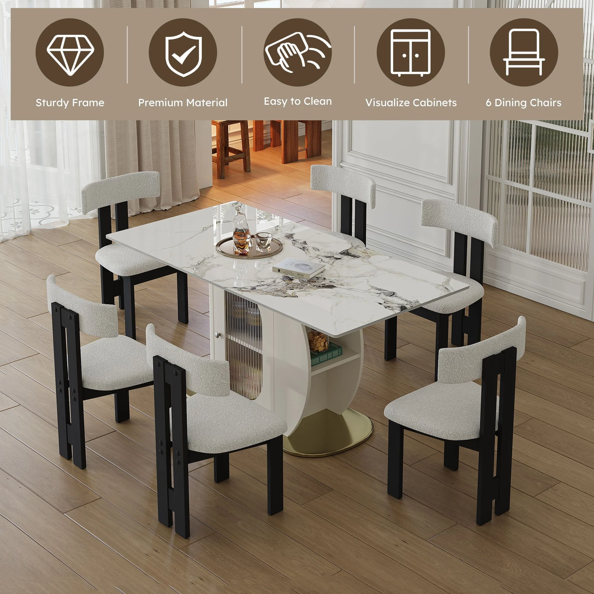 Modern Dining Table Set With Storage, Includes Chairs - Image 6