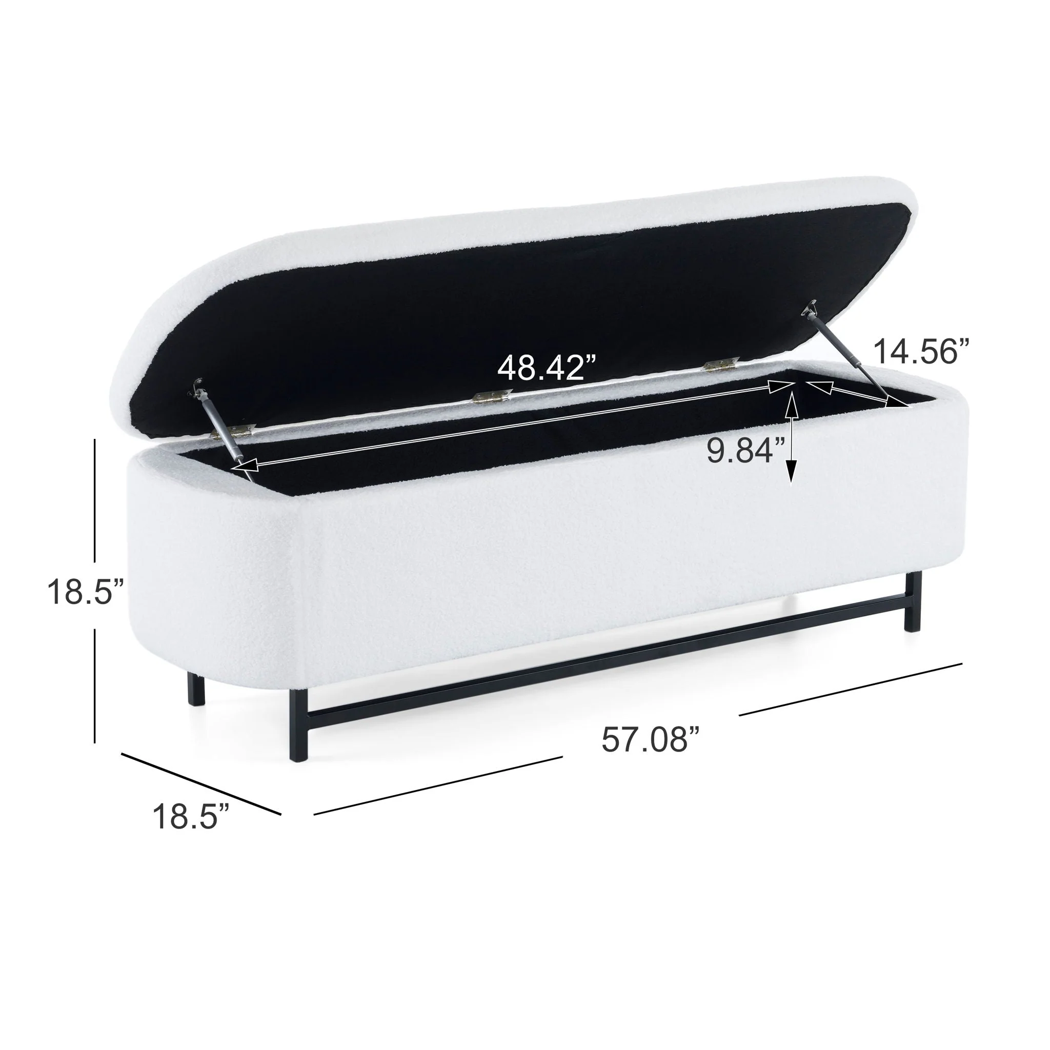 Modern Elegant Ottoman With Spacious Storage Function With Metal Feet - White / Black - Image 3
