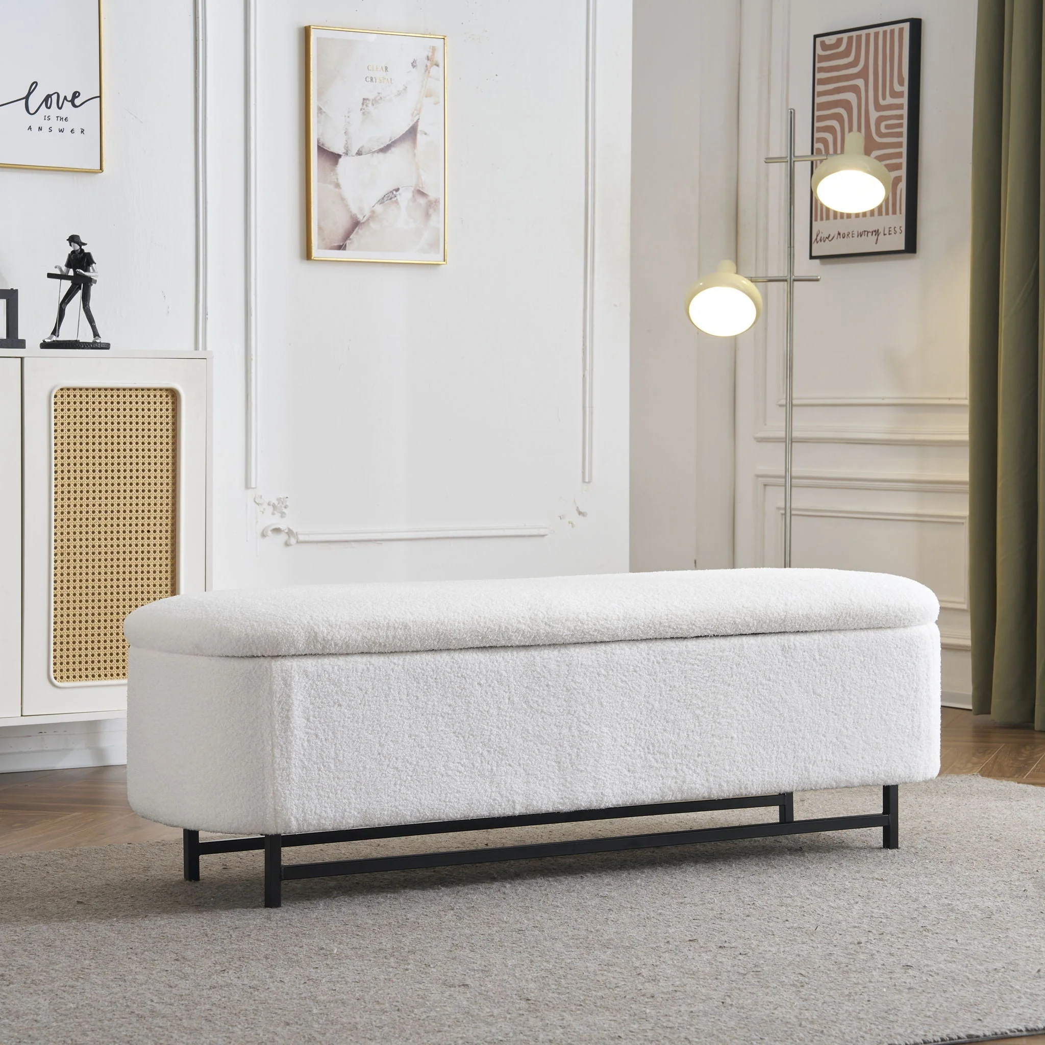 Modern Elegant Ottoman With Spacious Storage Function With Metal Feet - White / Black - Image 4