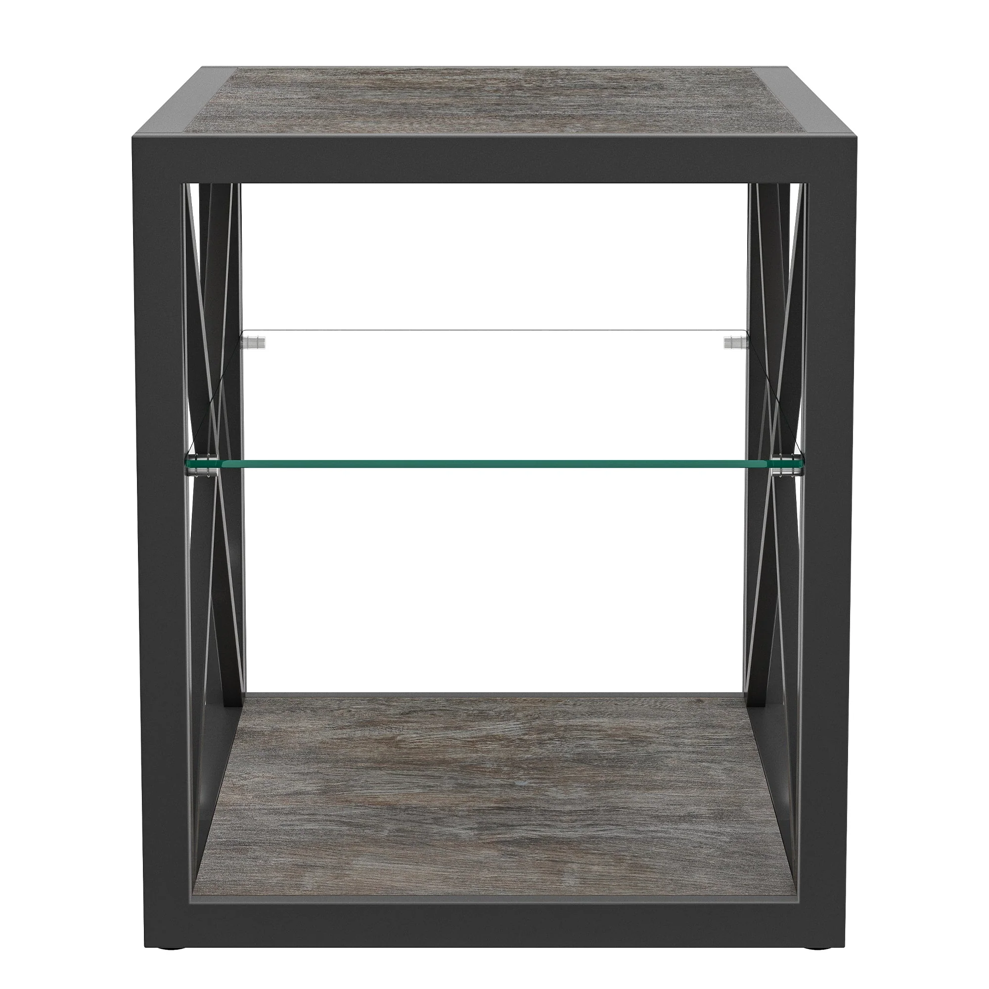 Modern End Table Nightstand with Tempered Glass & Wood Grain MDF - Image 13