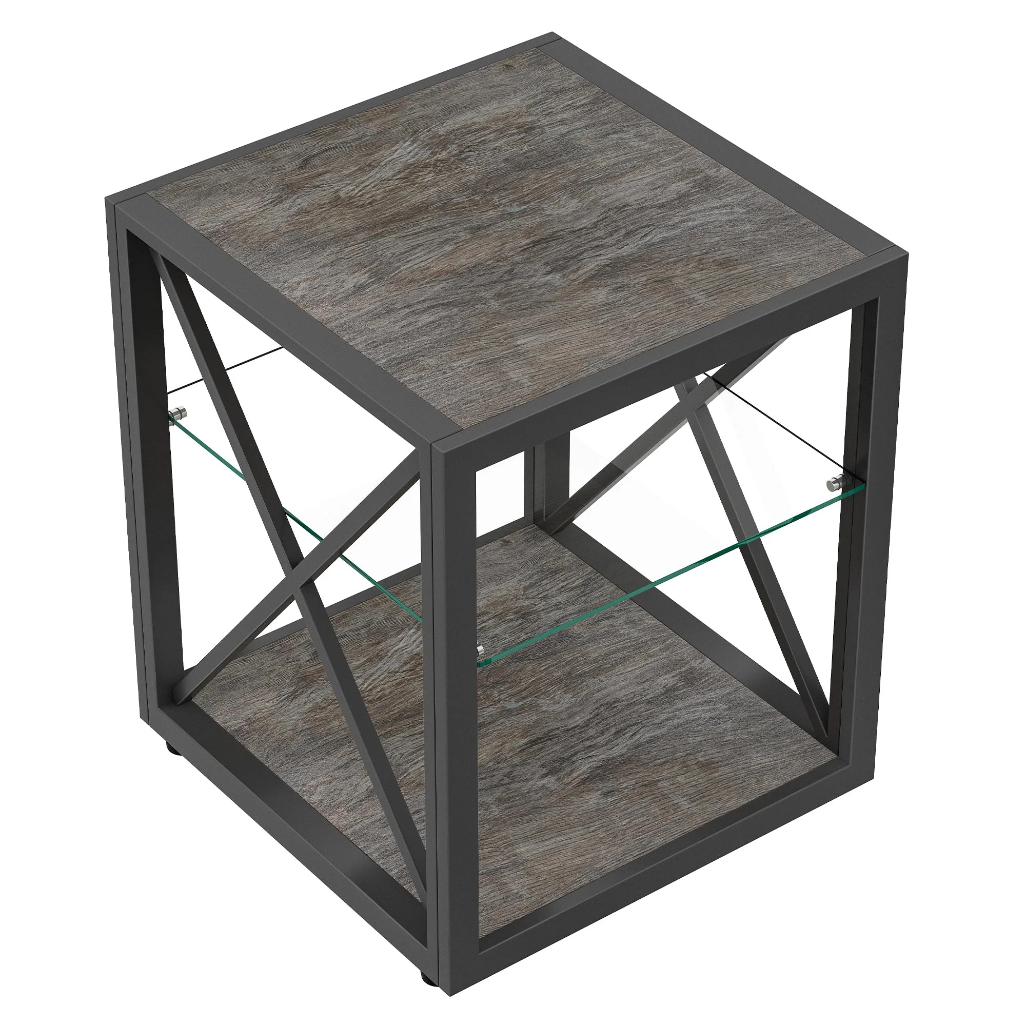 Modern End Table Nightstand with Tempered Glass & Wood Grain MDF - Image 14